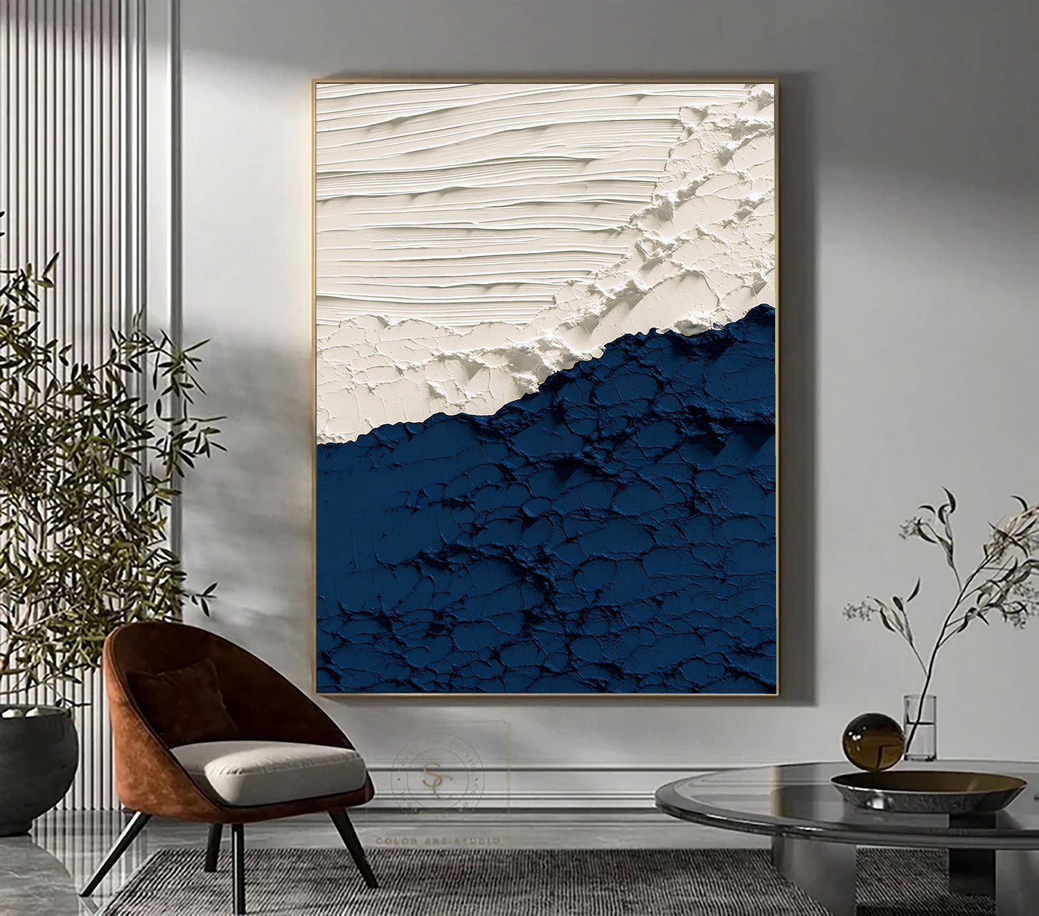 3D-Textured Art | Indigo Shore & Frosted Wave Coastal Textured Wall Art