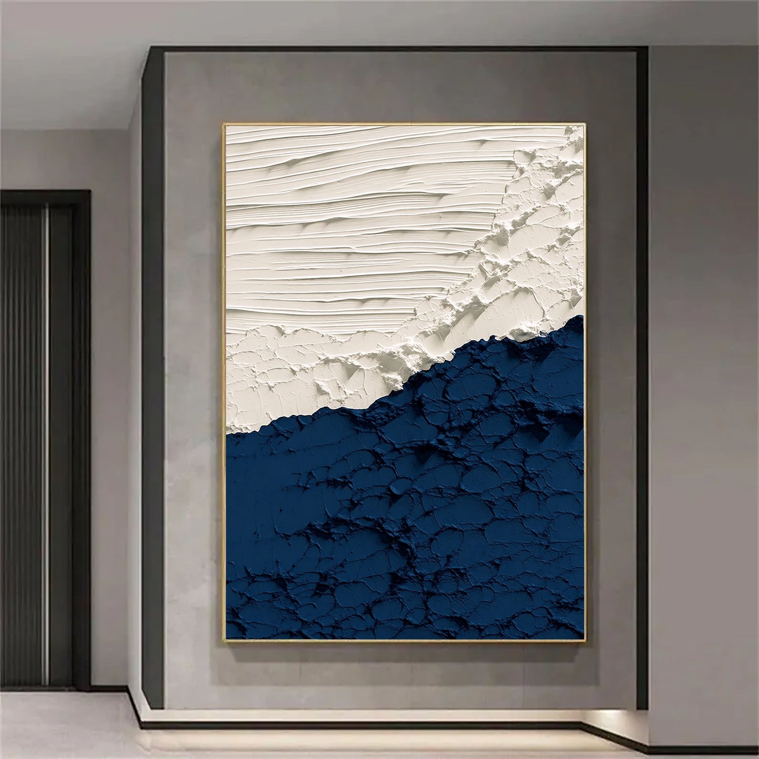 3D-Textured Art | Indigo Shore & Frosted Wave Coastal Textured Wall Art