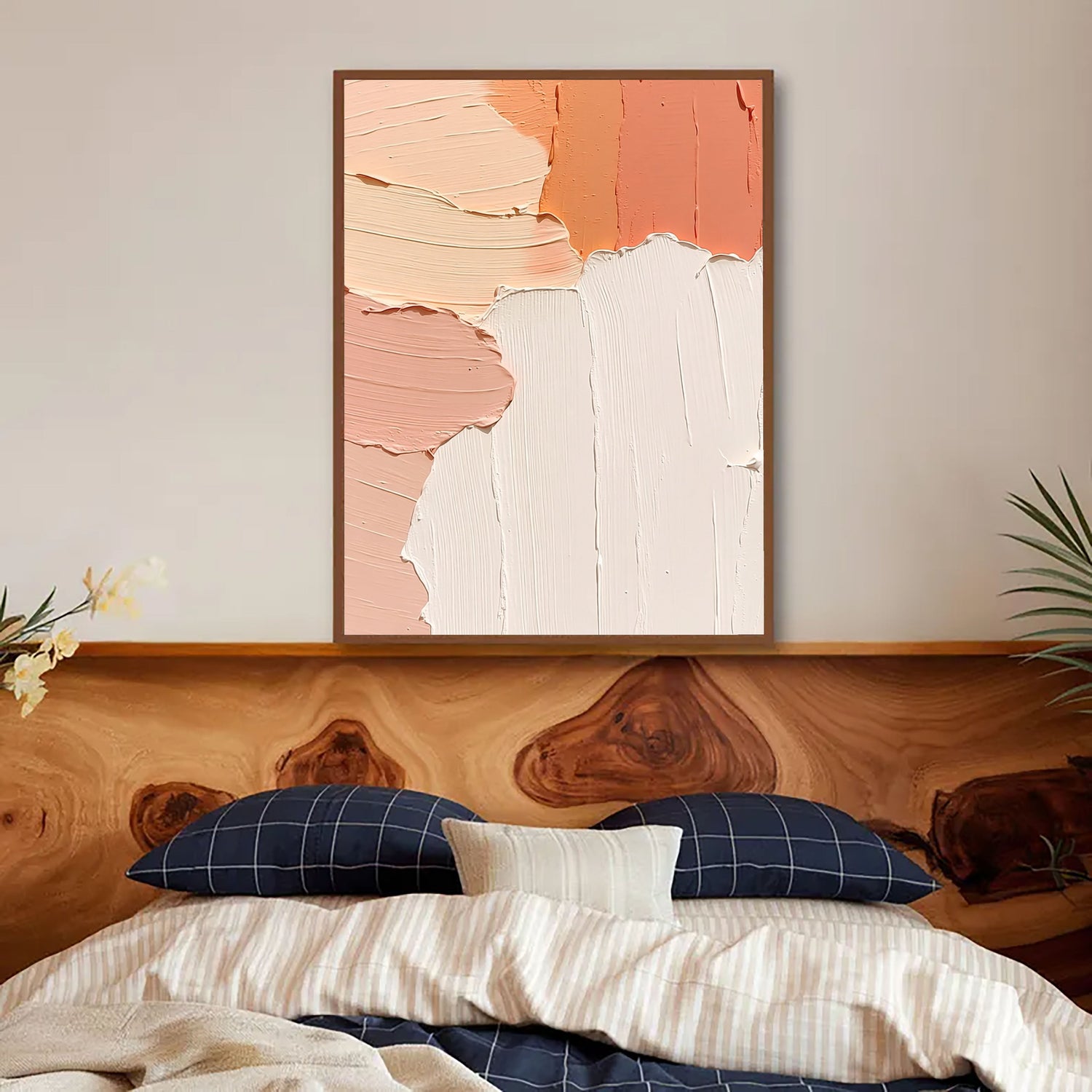 3D-Textured Art | Warm Peach Cream Palette Neutral Textured Canvas Wall Art