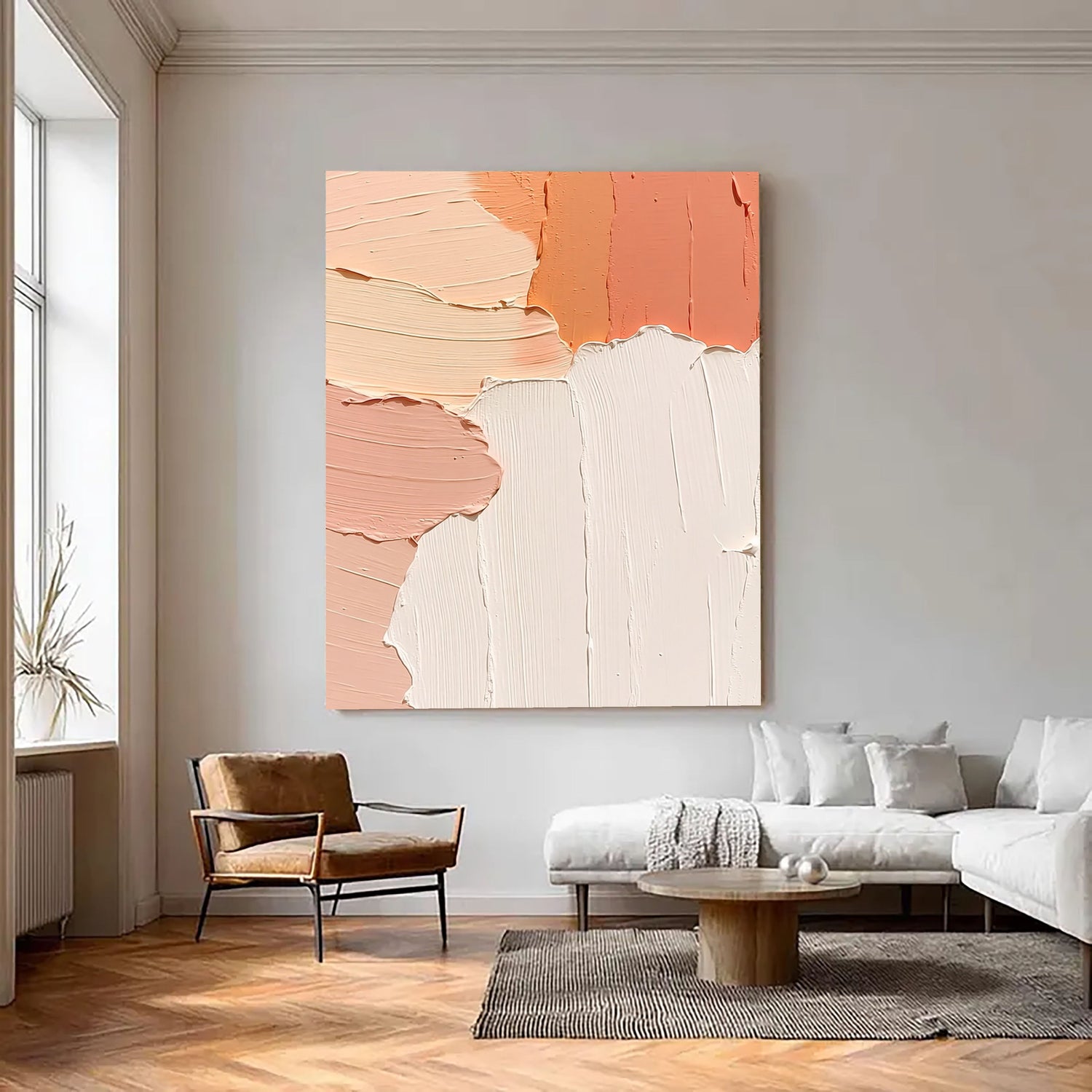 3D-Textured Art | Warm Peach Cream Palette Neutral Textured Canvas Wall Art