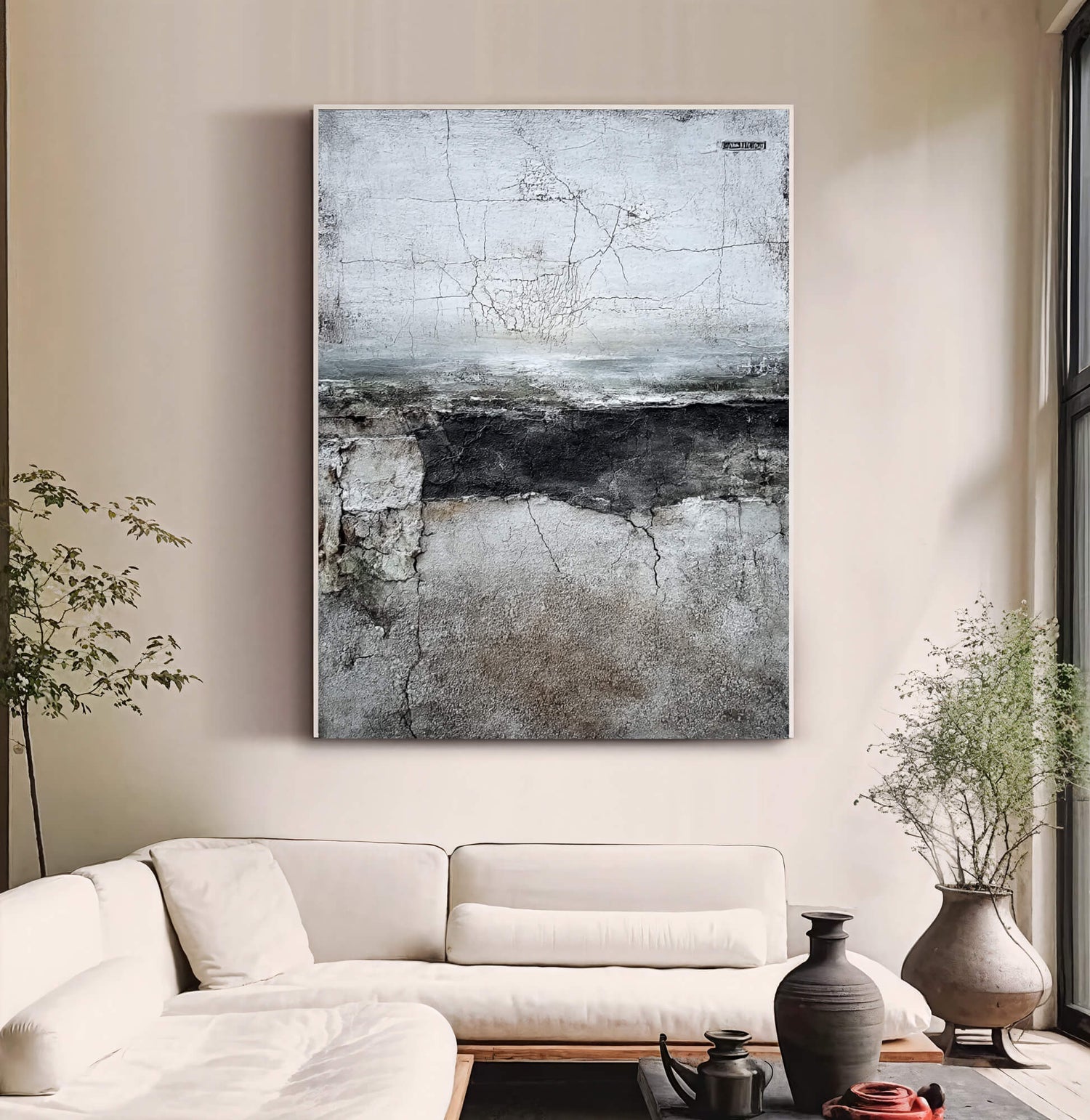 Wabi-Sabi Art | Cracked Ash Divide Weathered Textured Wall Art