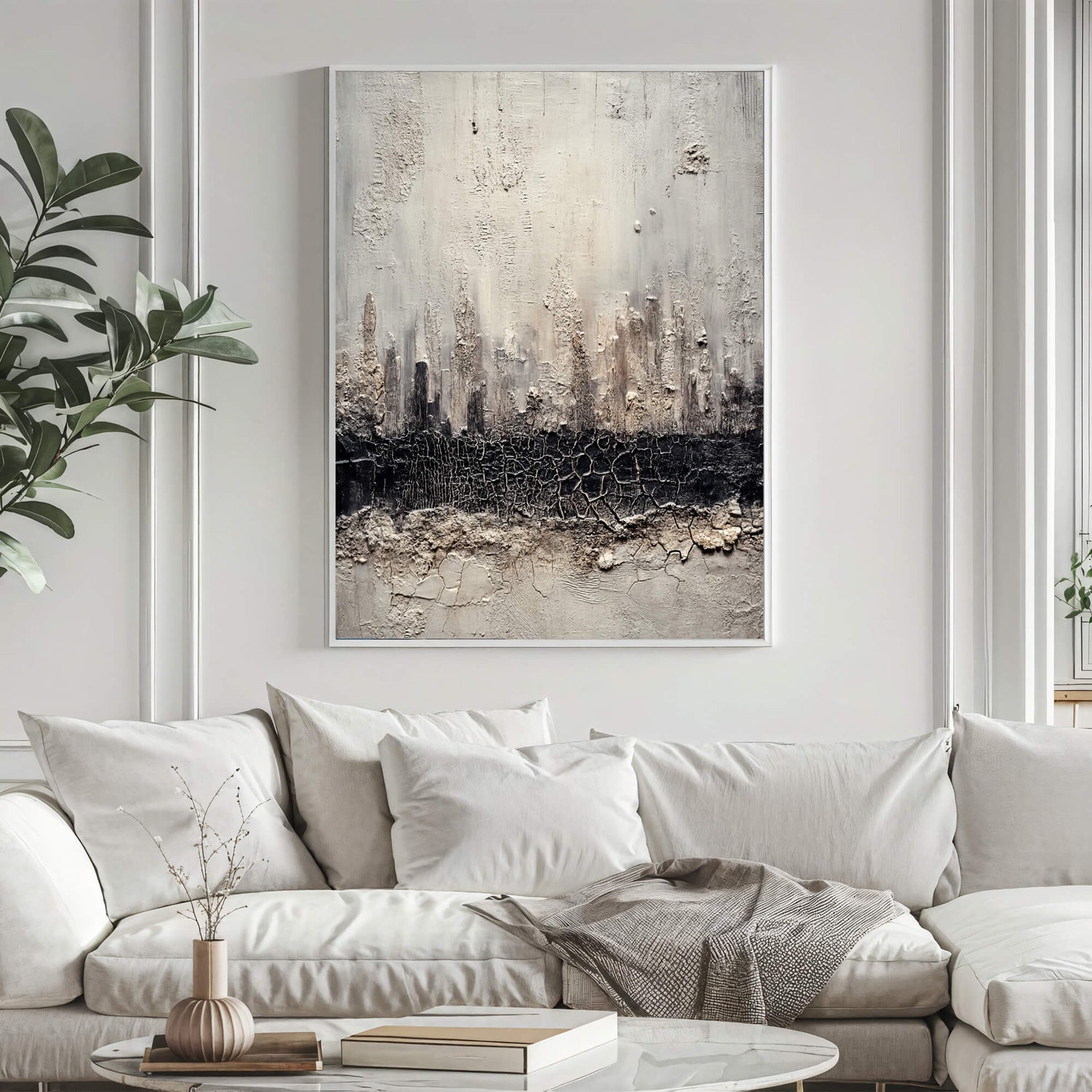 Wabi-Sabi Art | Raw Darkened Strata Minimalist Living Room Wall Decor