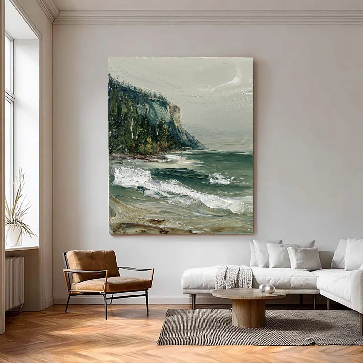 Impressionist Art | Coastal Cliff Breakers Soft Landscape Canvas Wall Art