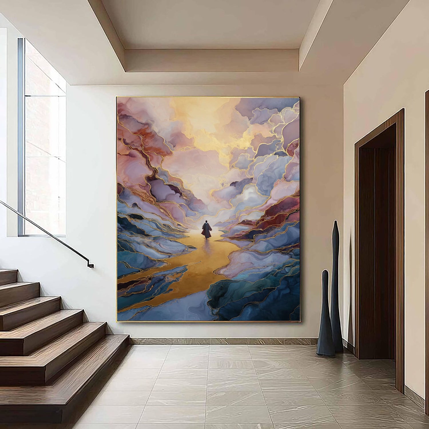 Surreal Art | Golden Path Wanderer Dreamlike Canvas Wall Art