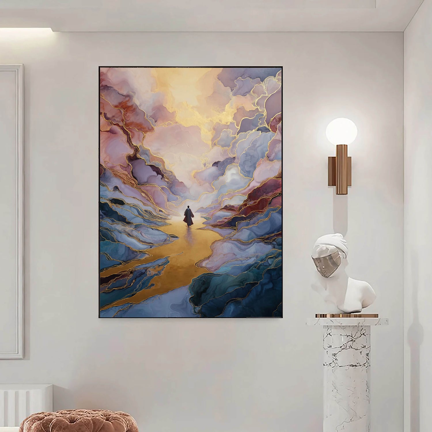 Surreal Art | Golden Path Wanderer Dreamlike Canvas Wall Art