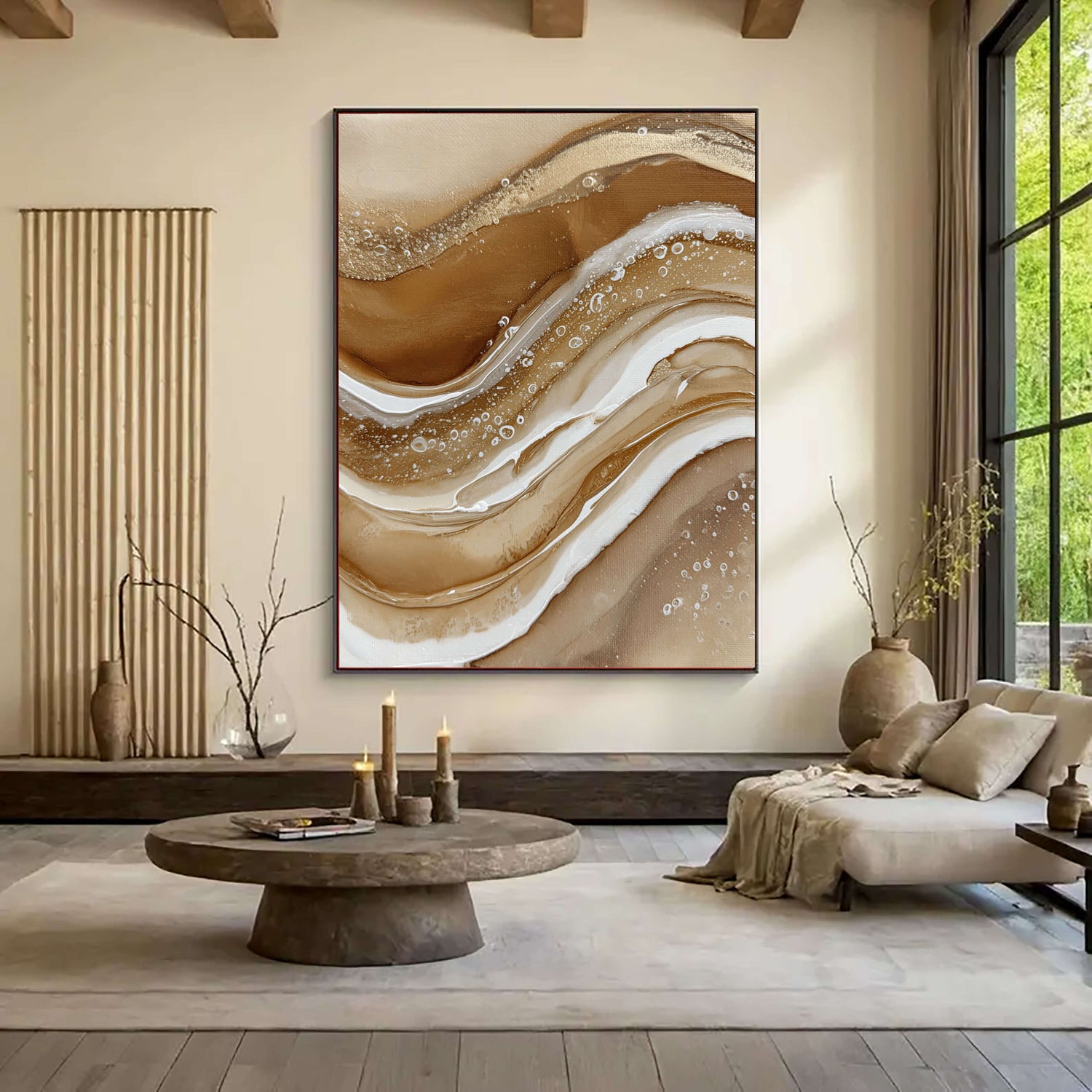 Abstract Art | Golden Fluid Drift Colorful Abstract Canvas Wall Art
