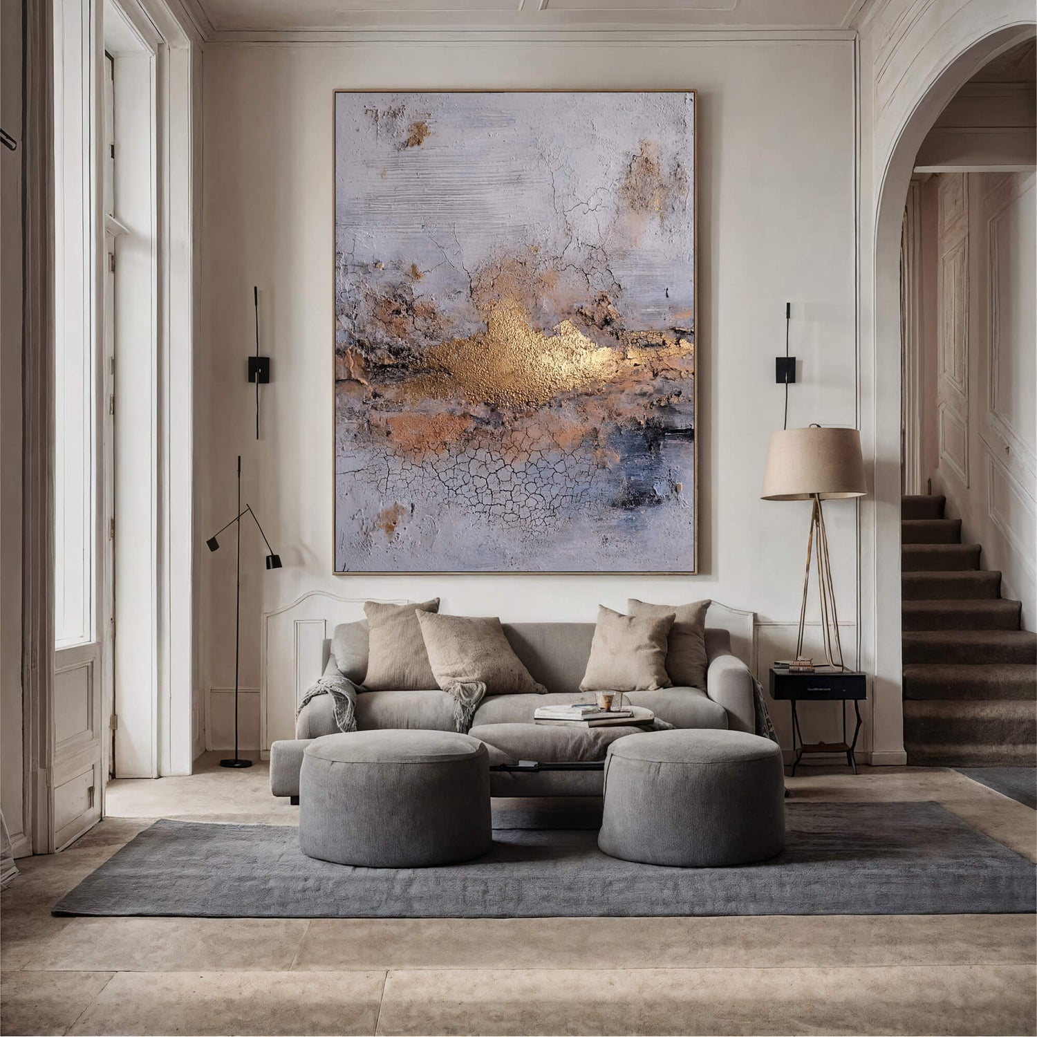 Wabi-Sabi Art | Cracked Gold Horizon Weathered Textured Wall Art