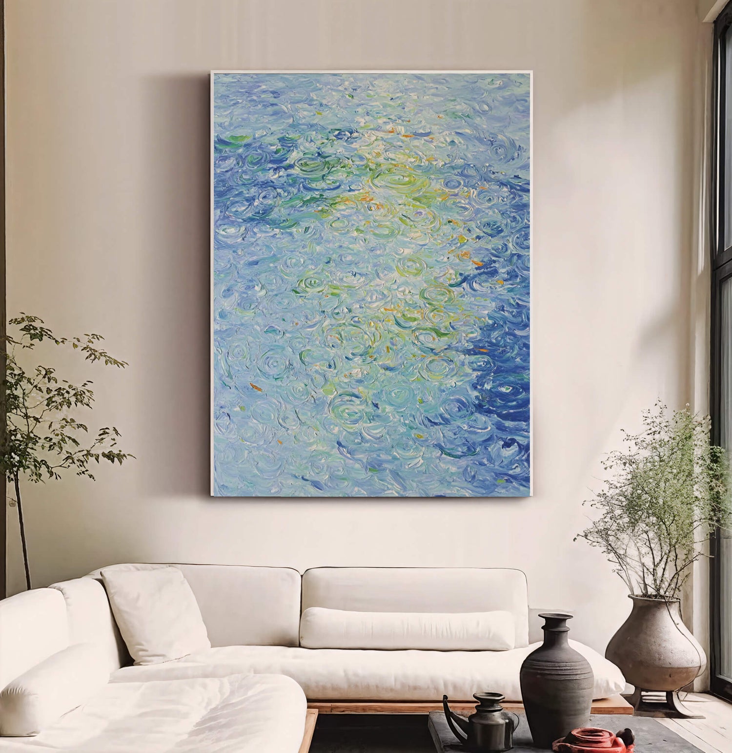Impressionist Art | Aqua Swirl Glow Floral Canvas Wall Art