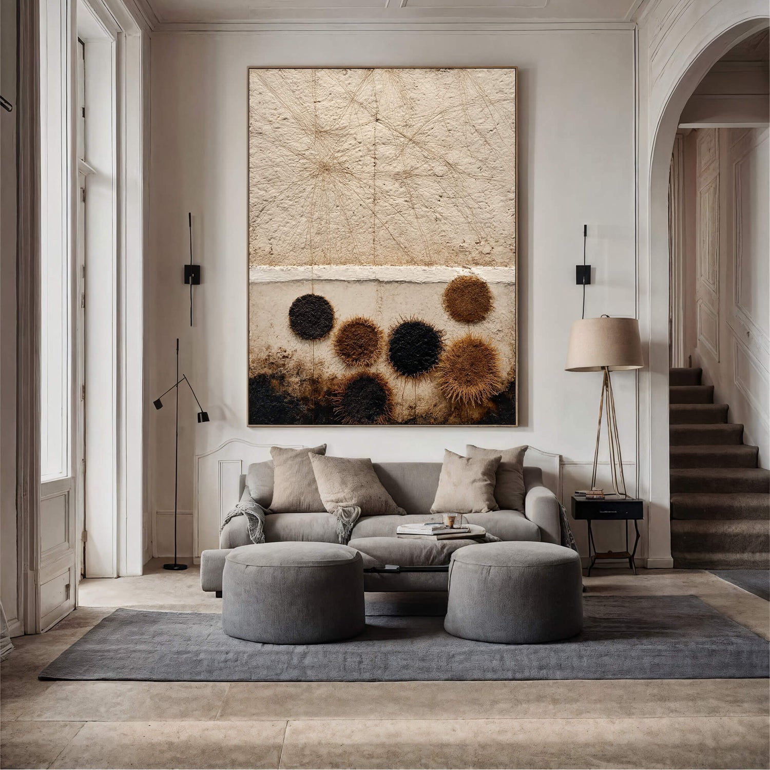 Wabi-Sabi Art | Fibrous Circle Textures Calm Bedroom Wall Art