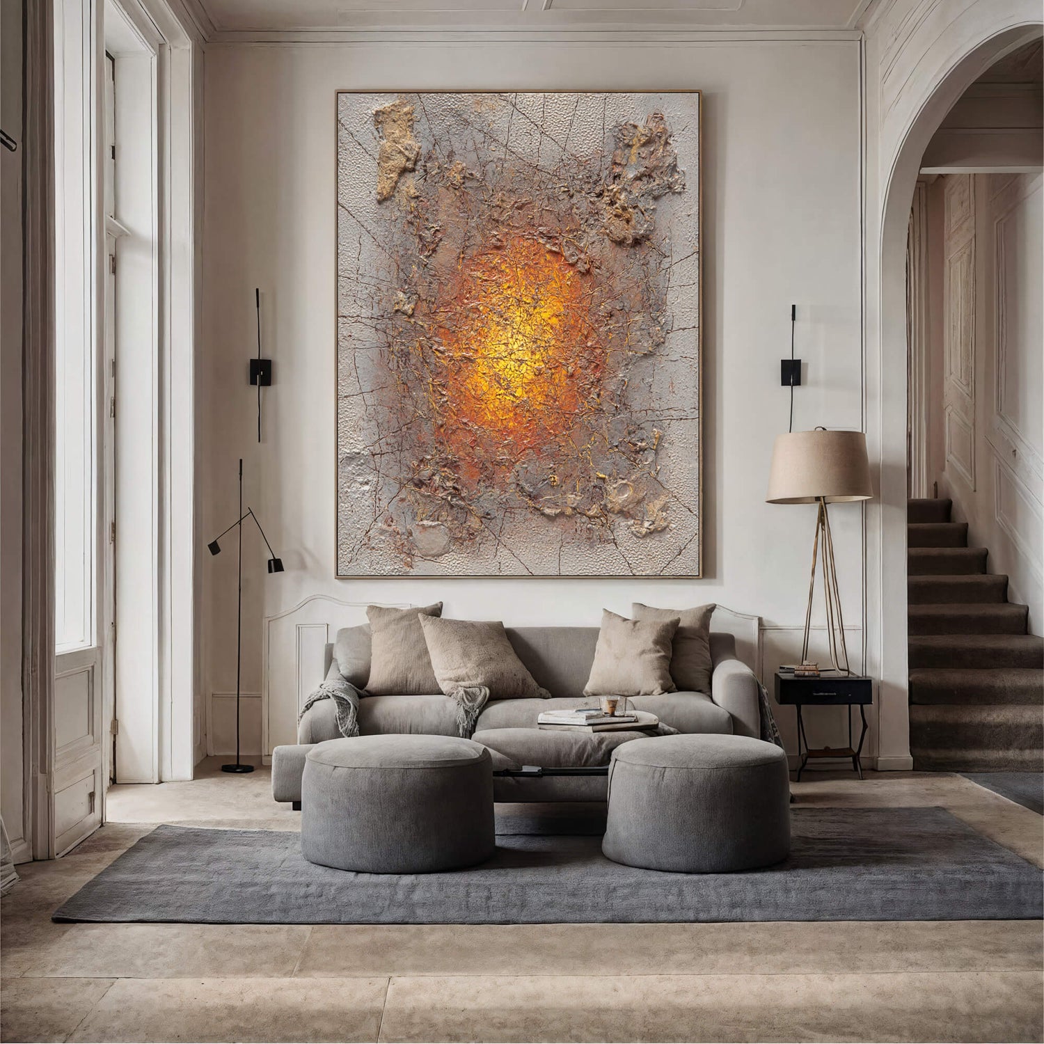 Wabi-Sabi Art | Cracked Amber Burst Weathered Textured Wall Art