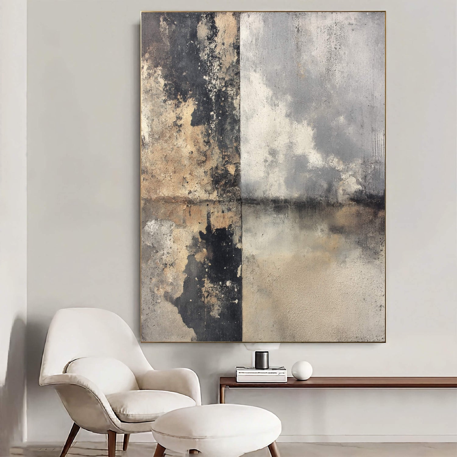 Wabi-Sabi Art | Weathered Grid Wash Weathered Textured Wall Art