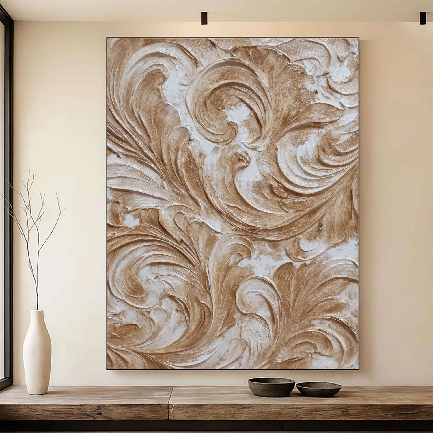 3D-Textured Art | Warm Swirl Relief Dimensional Living Room Wall Art