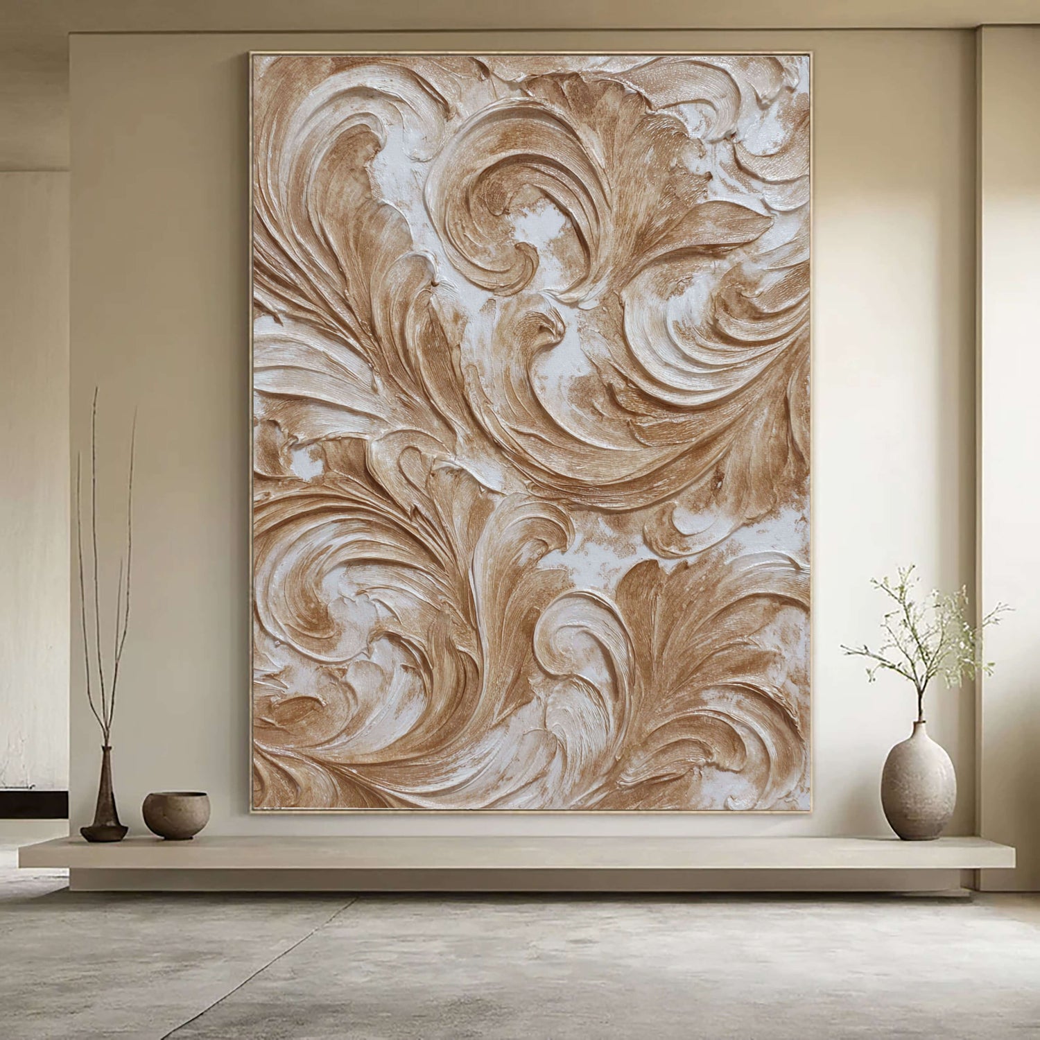 3D-Textured Art | Warm Swirl Relief Dimensional Living Room Wall Art