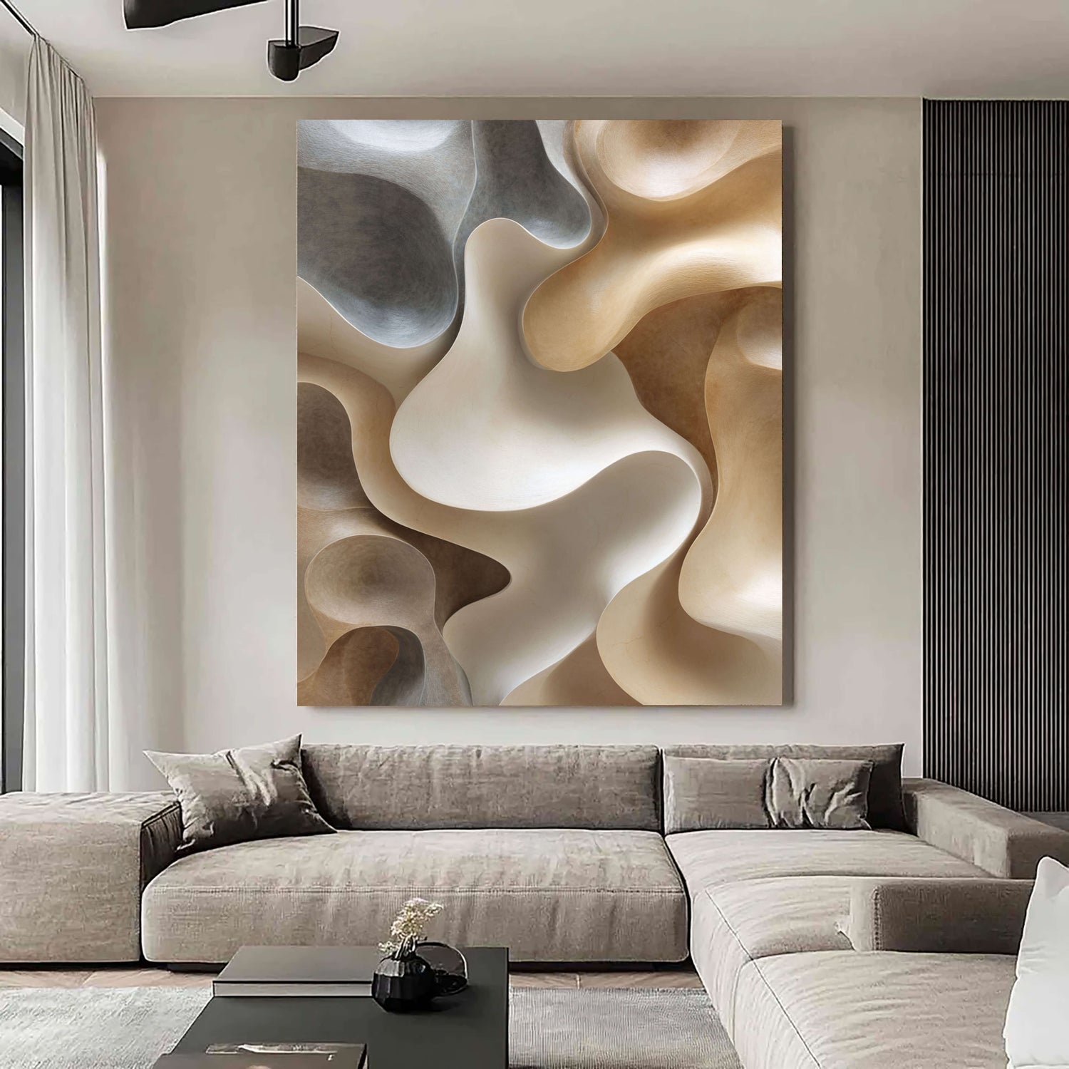 3D-Textured Art | Neutral Curved Relief Neutral Textured Canvas Wall Art
