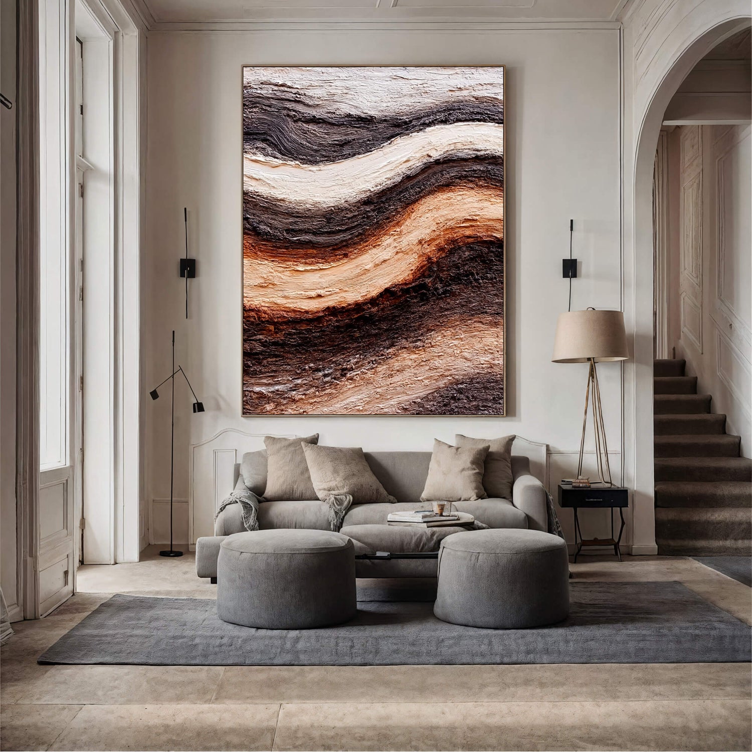 3D-Textured Art | Earthy Wave Layers Coastal Textured Wall Art