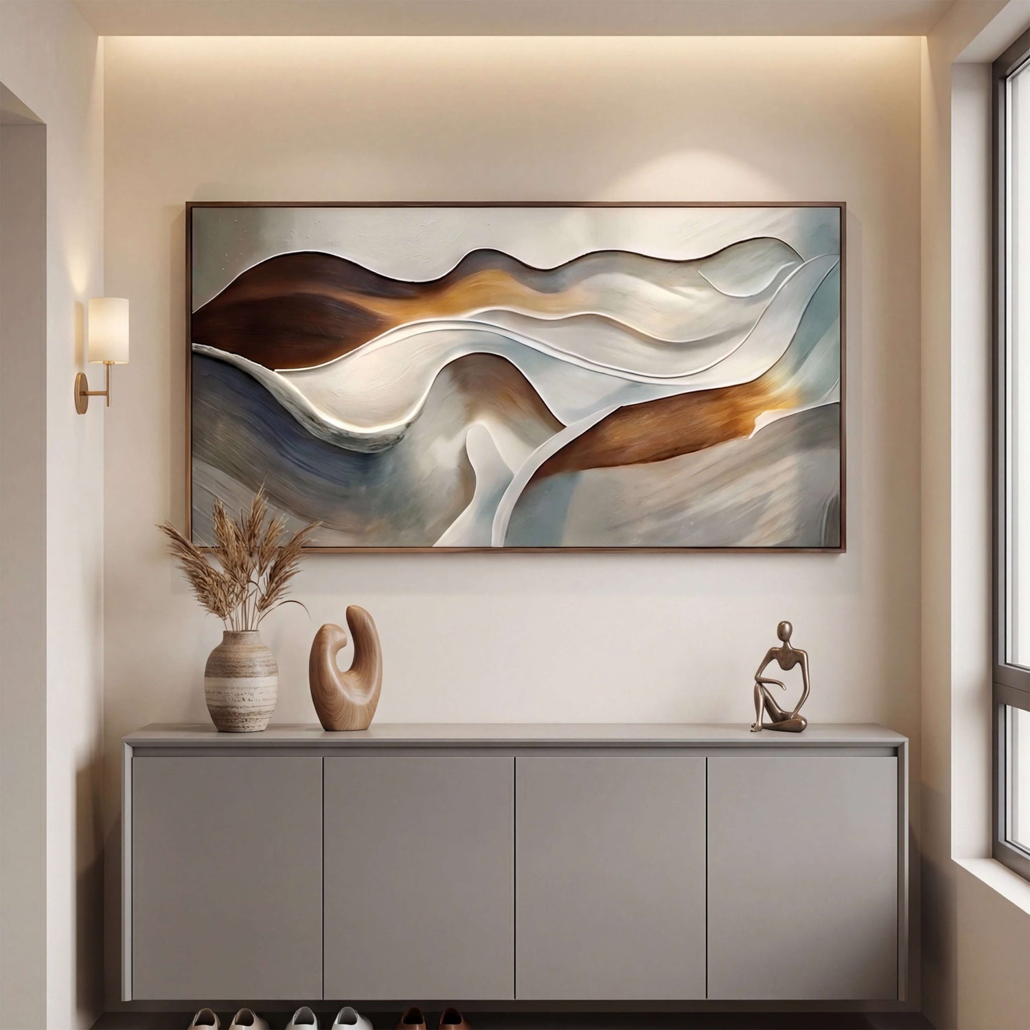 3D-Textured Art | Earthy Wave Relief Coastal Textured Wall Art