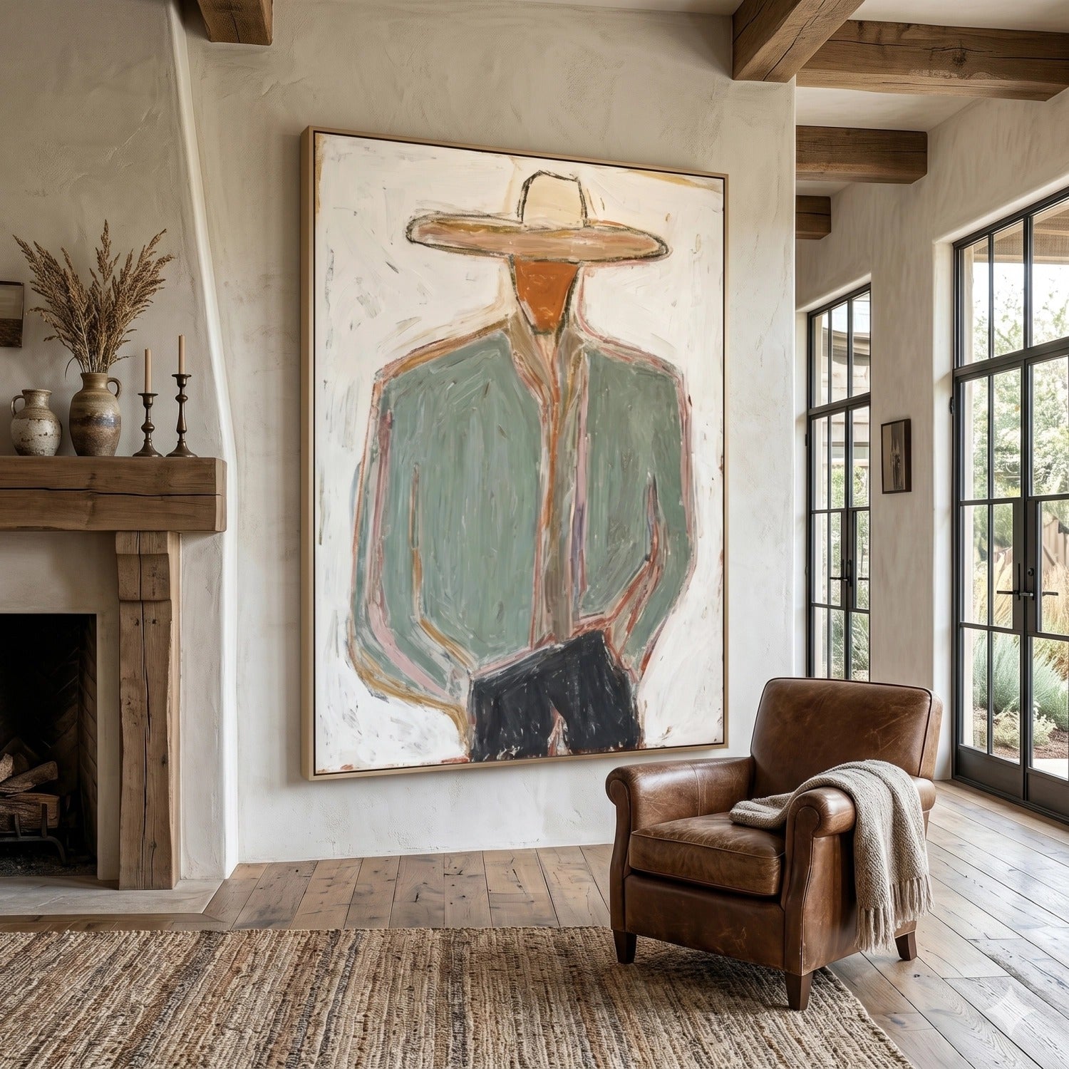 Vintage Americana Art | Minimal Cowboy Figure Western Canvas Wall Decor