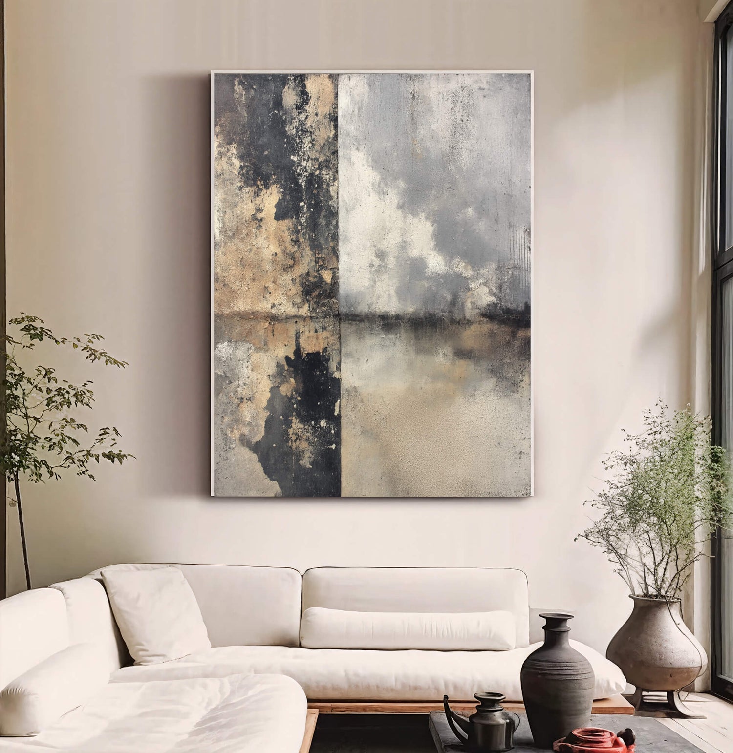 Wabi-Sabi Art | Weathered Grid Wash Weathered Textured Wall Art