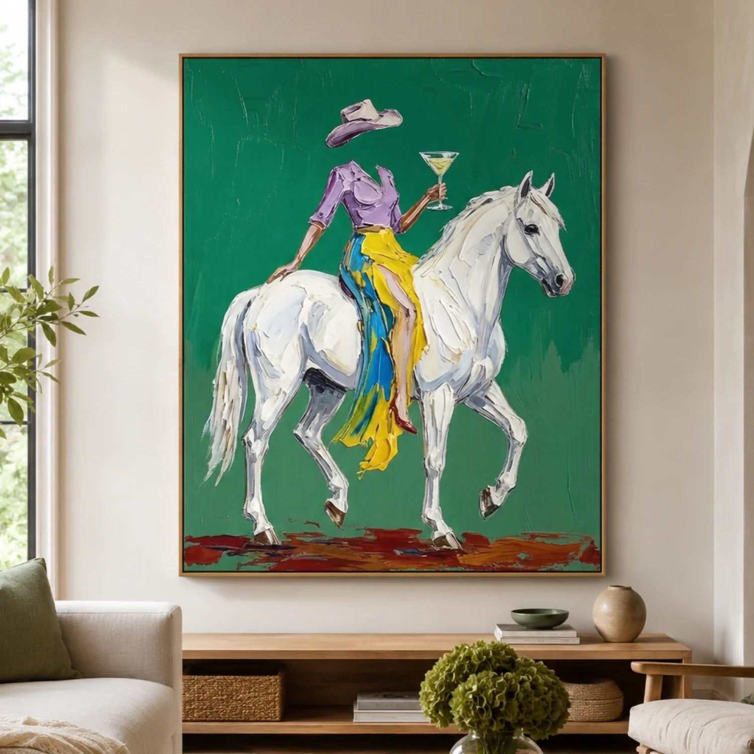 POP Art | White Horse Wine Rider Western Horse Canvas Wall Art