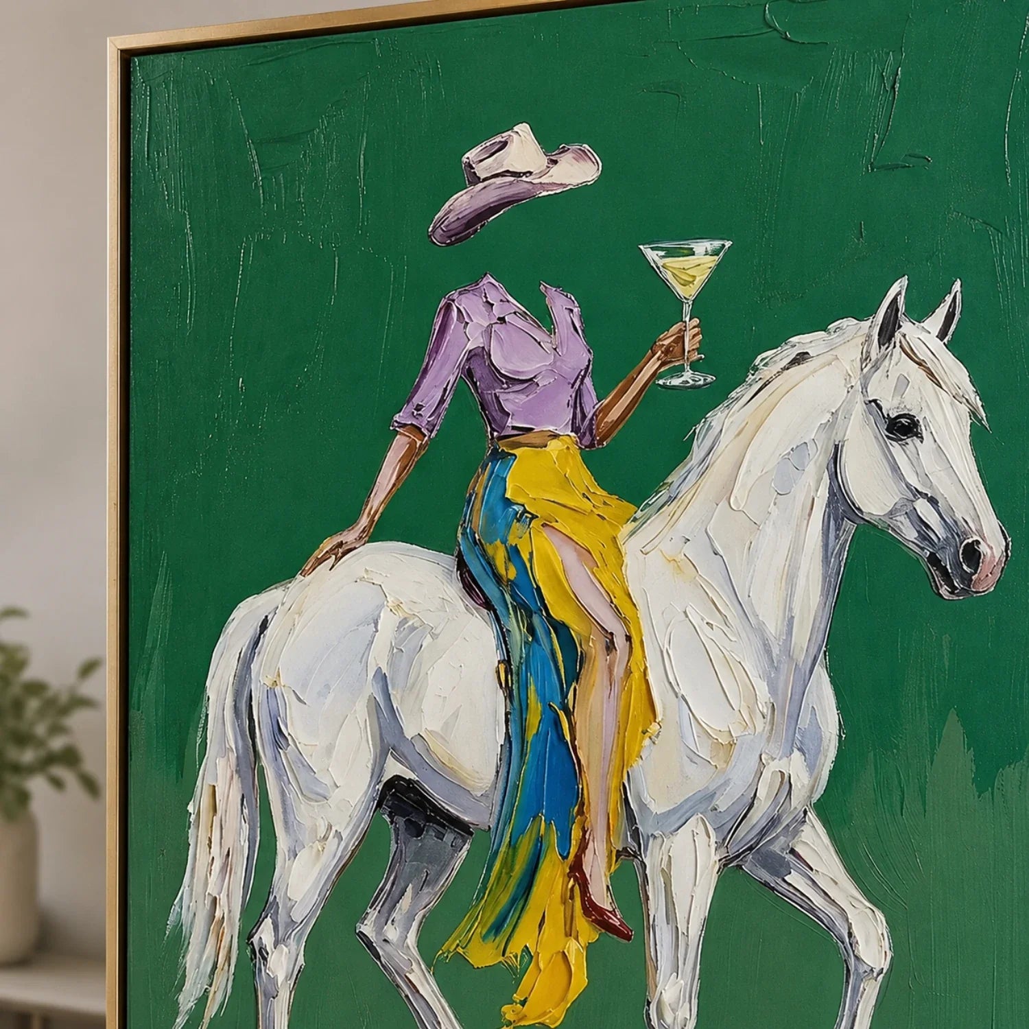 POP Art | White Horse Wine Rider Western Horse Canvas Wall Art