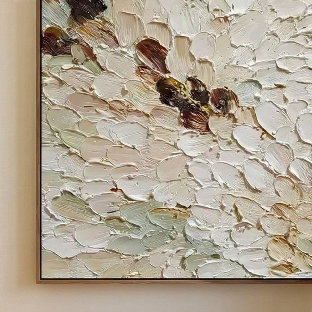 3D textured Art | Ivory Petal Drift Botanical Textured Wall Art