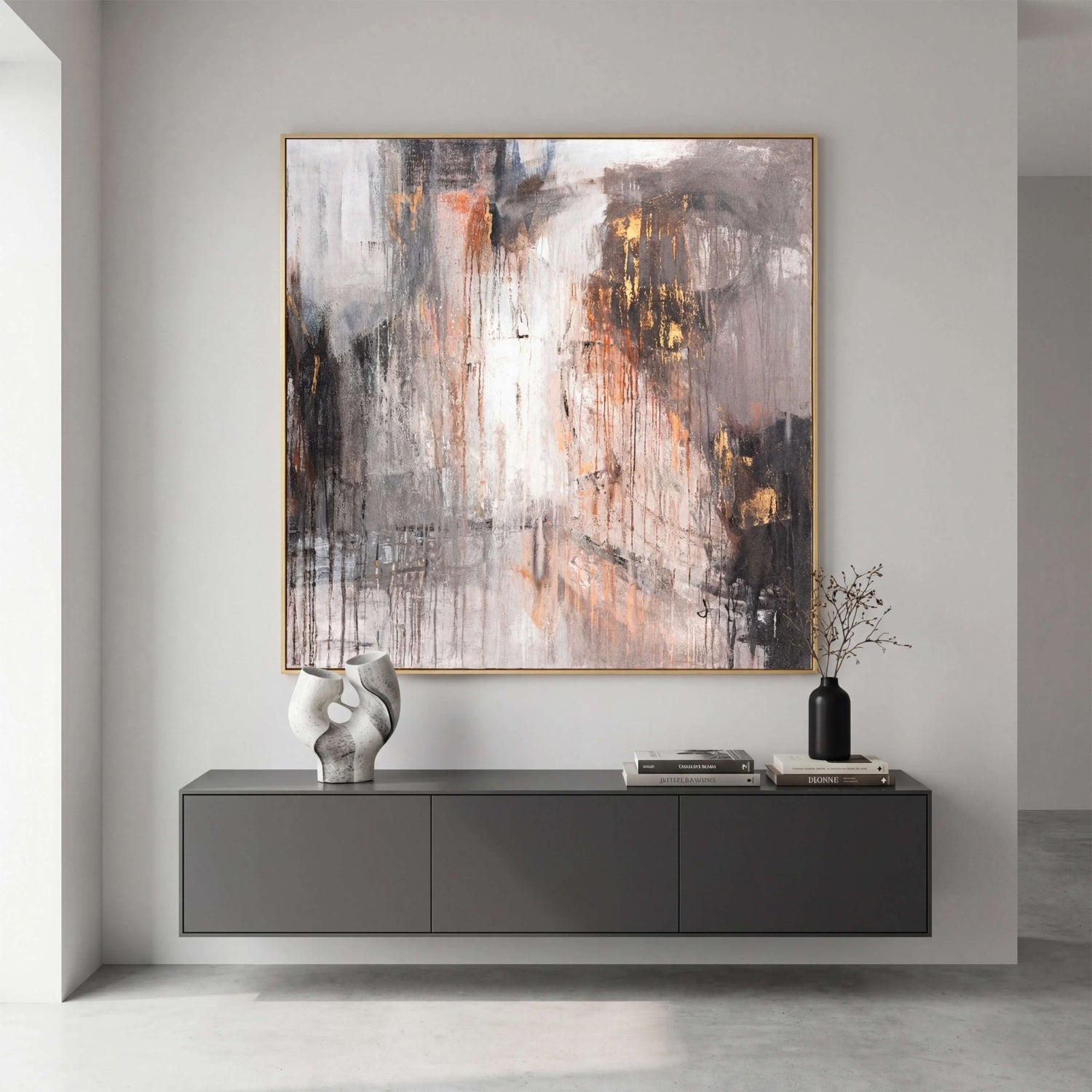 Abstract Art | Gilded Drip Veil Living Room Abstract Art
