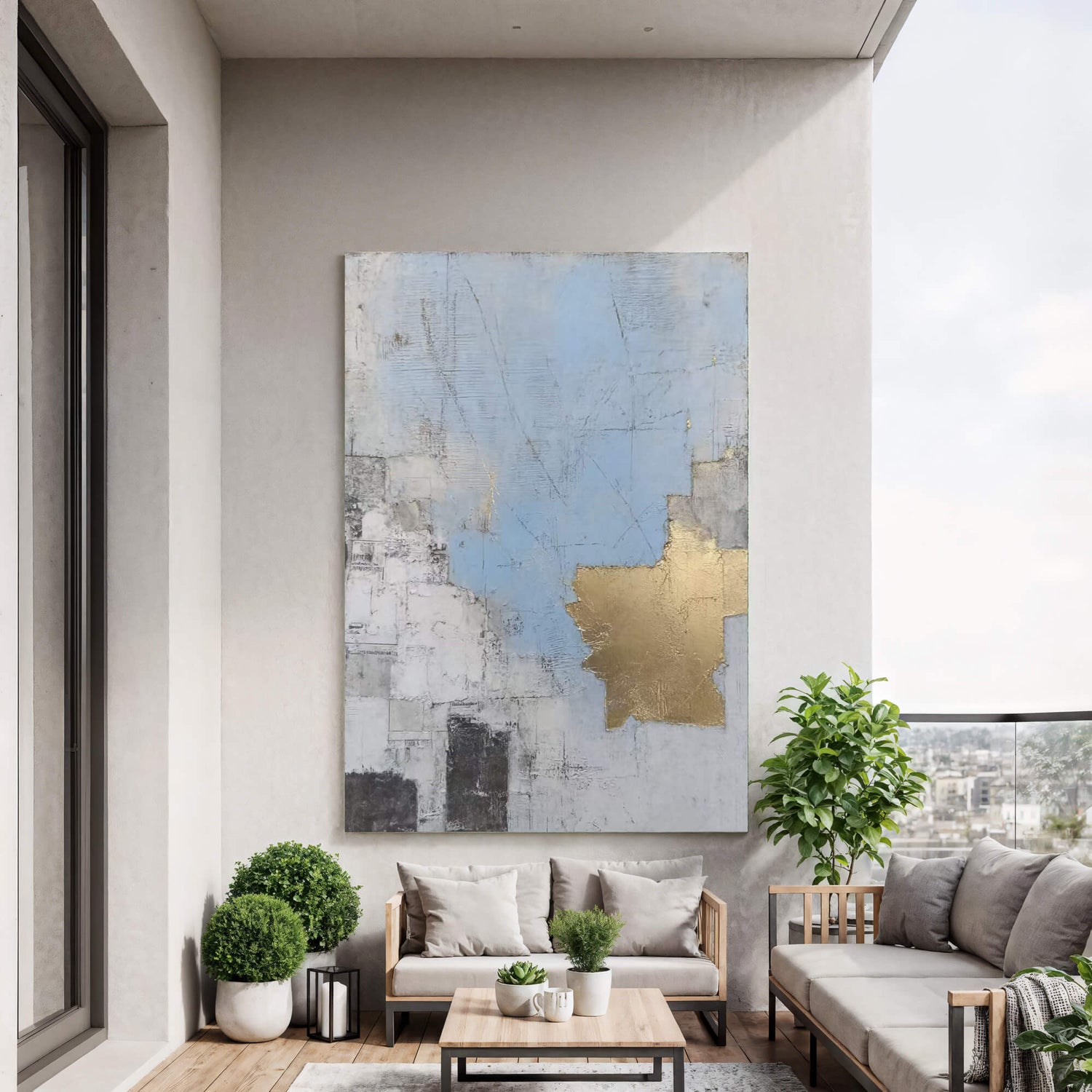 Contemporary Luxe Art | Gilded Blue Collage Gold Accent Luxury Wall Art