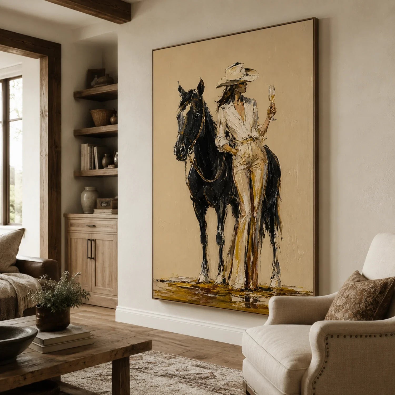 Vintage Americana Art | Wine & Horse Cowgirl Western Cowgirl Wall Art