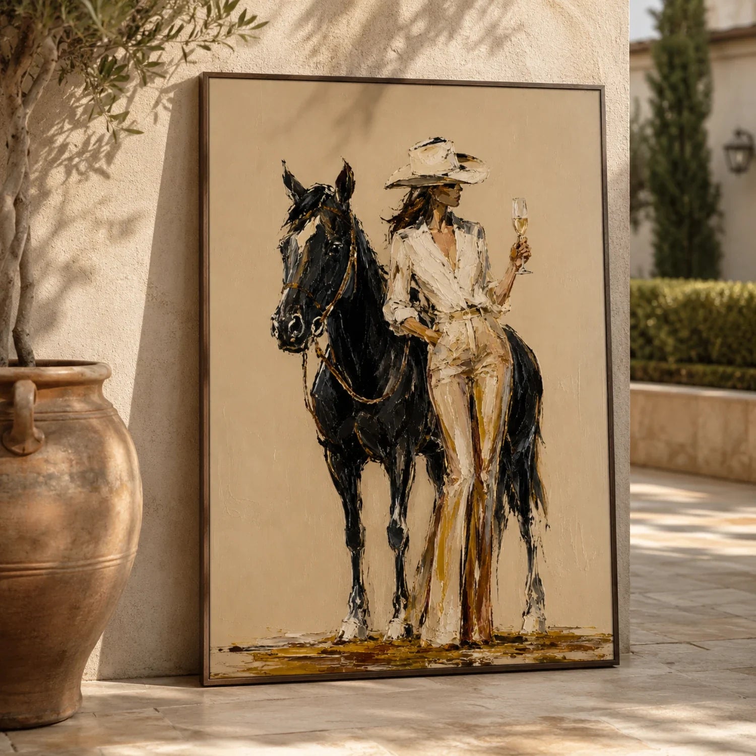 Vintage Americana Art | Wine & Horse Cowgirl Western Cowgirl Wall Art