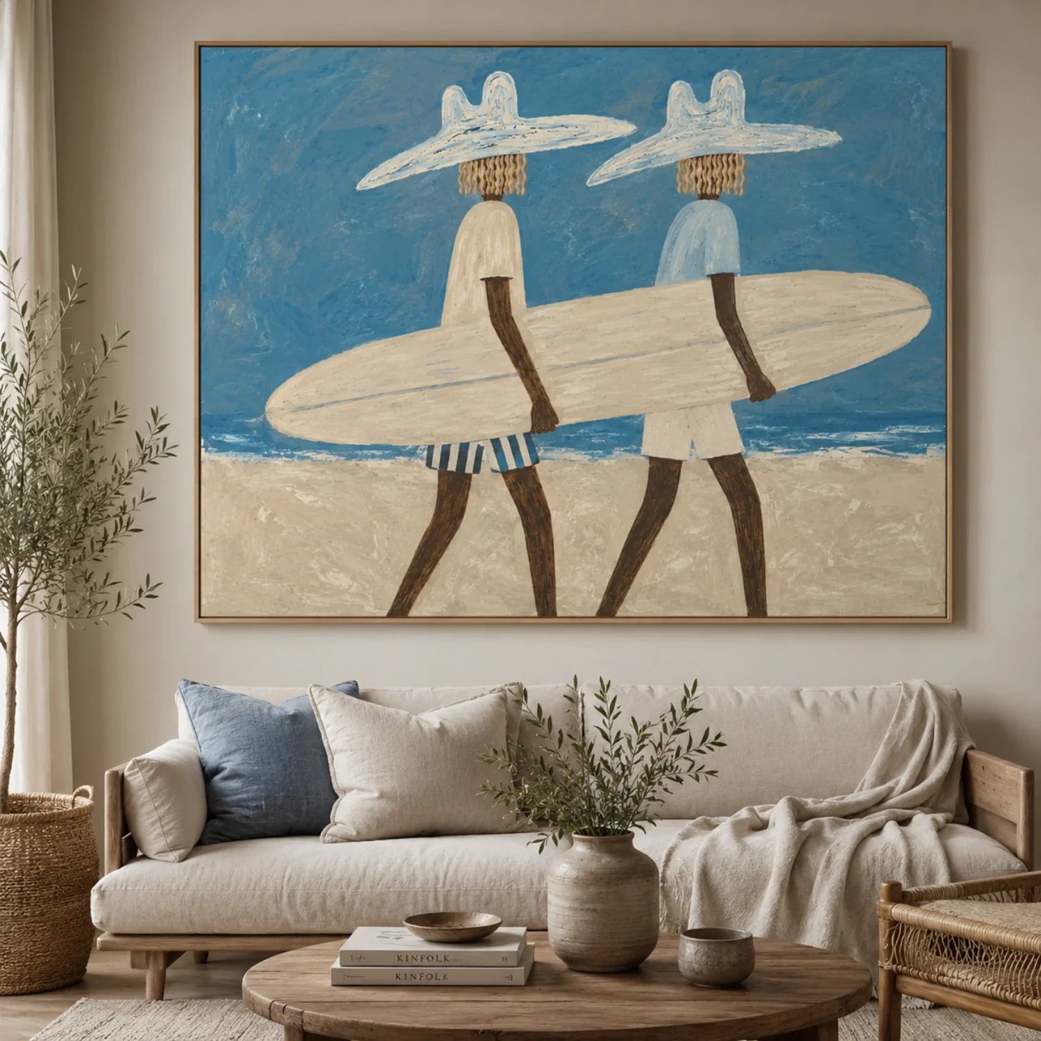 Vintage Americana Art | Coastal Cowboy Surfers Western Canvas Wall Decor
