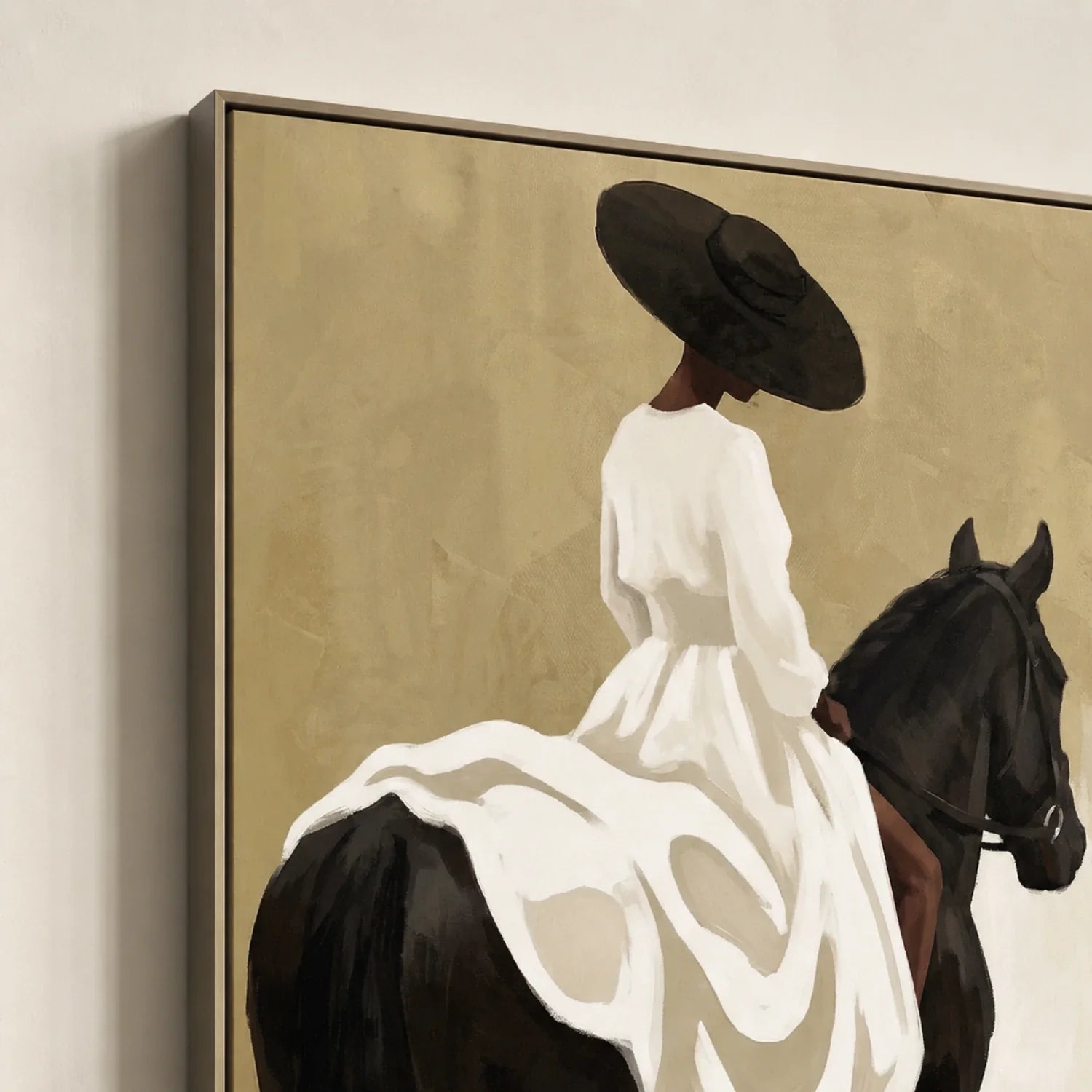 Vintage Americana Art | White Gown Horse Rider Western Horse Canvas Wall Art