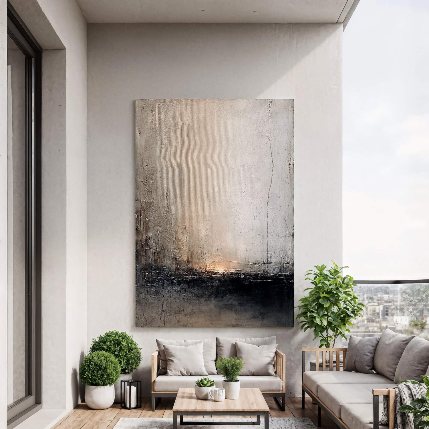 Wabi-Sabi Art | Faded Horizon Glow Neutral Earth Tone Wall Art