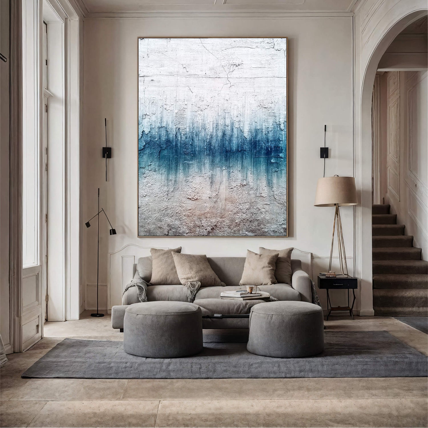 Abstract Art | Azure Textured Gradient Colorful Abstract Canvas Wall Art