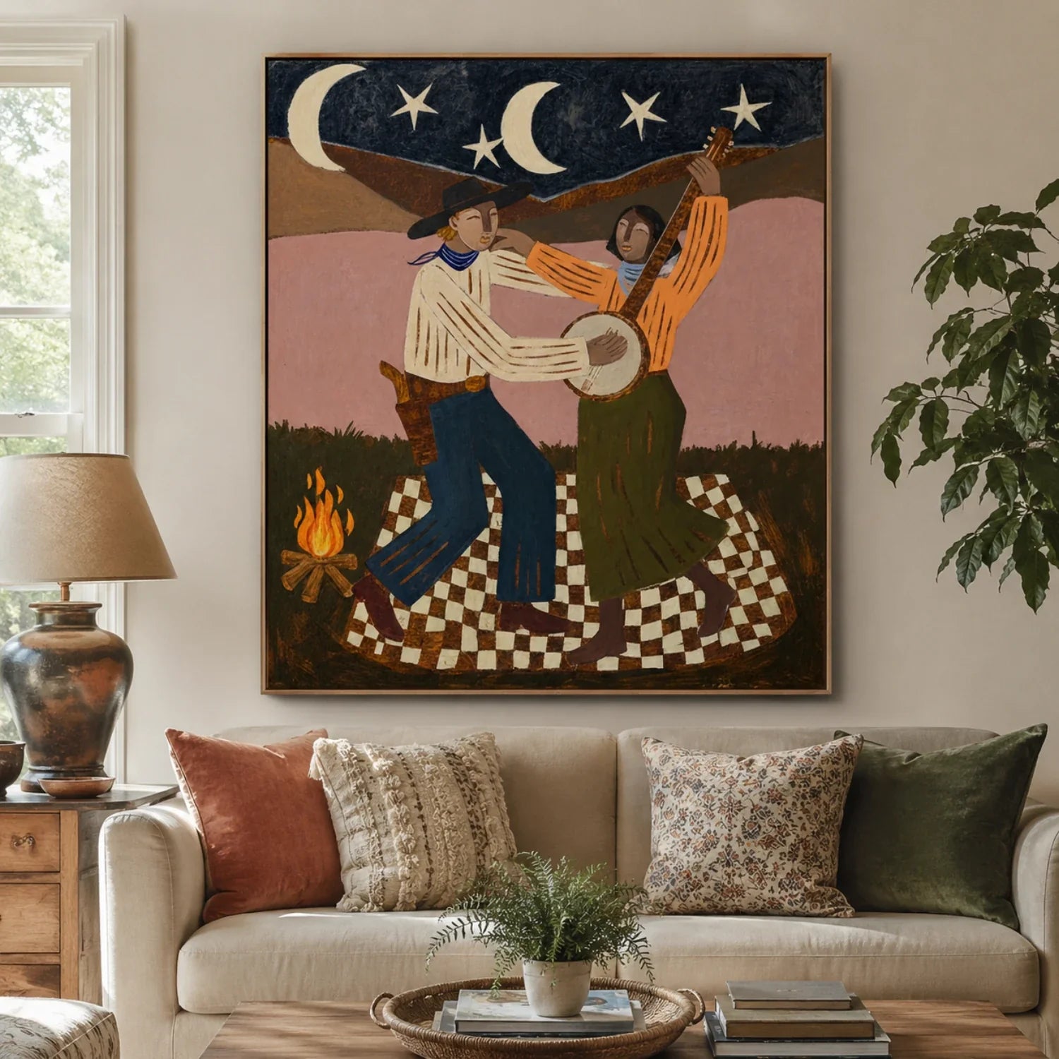Vintage Americana Art | Campfire Dance Cowboy Western Wall Art