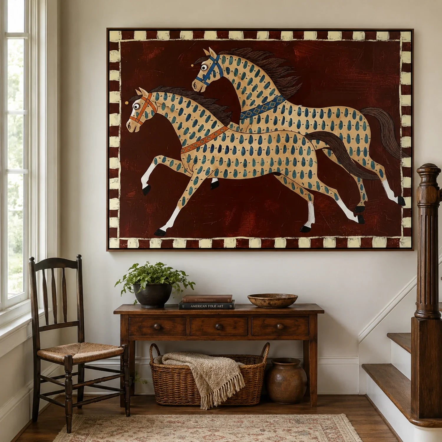 Vintage Americana Art | Two Painted Horses Western Horse Canvas Wall Art