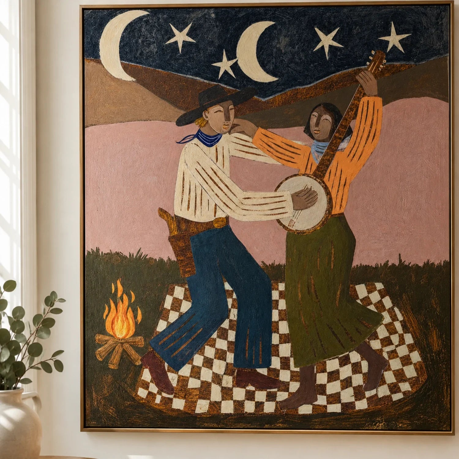 Vintage Americana Art | Campfire Dance Cowboy Western Wall Art