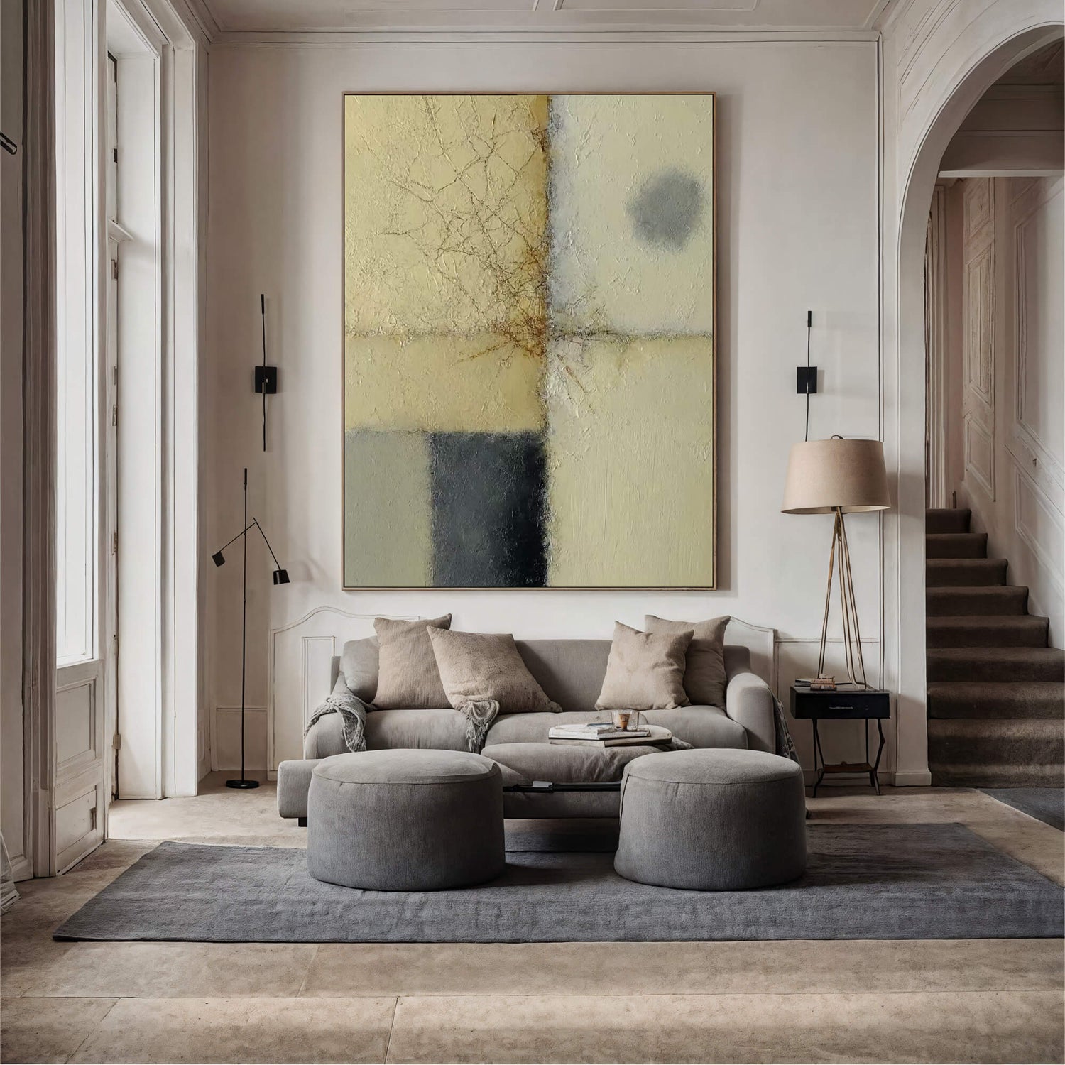 Wabi-Sabi Art | Cracked Neutral Grid Weathered Textured Wall Art
