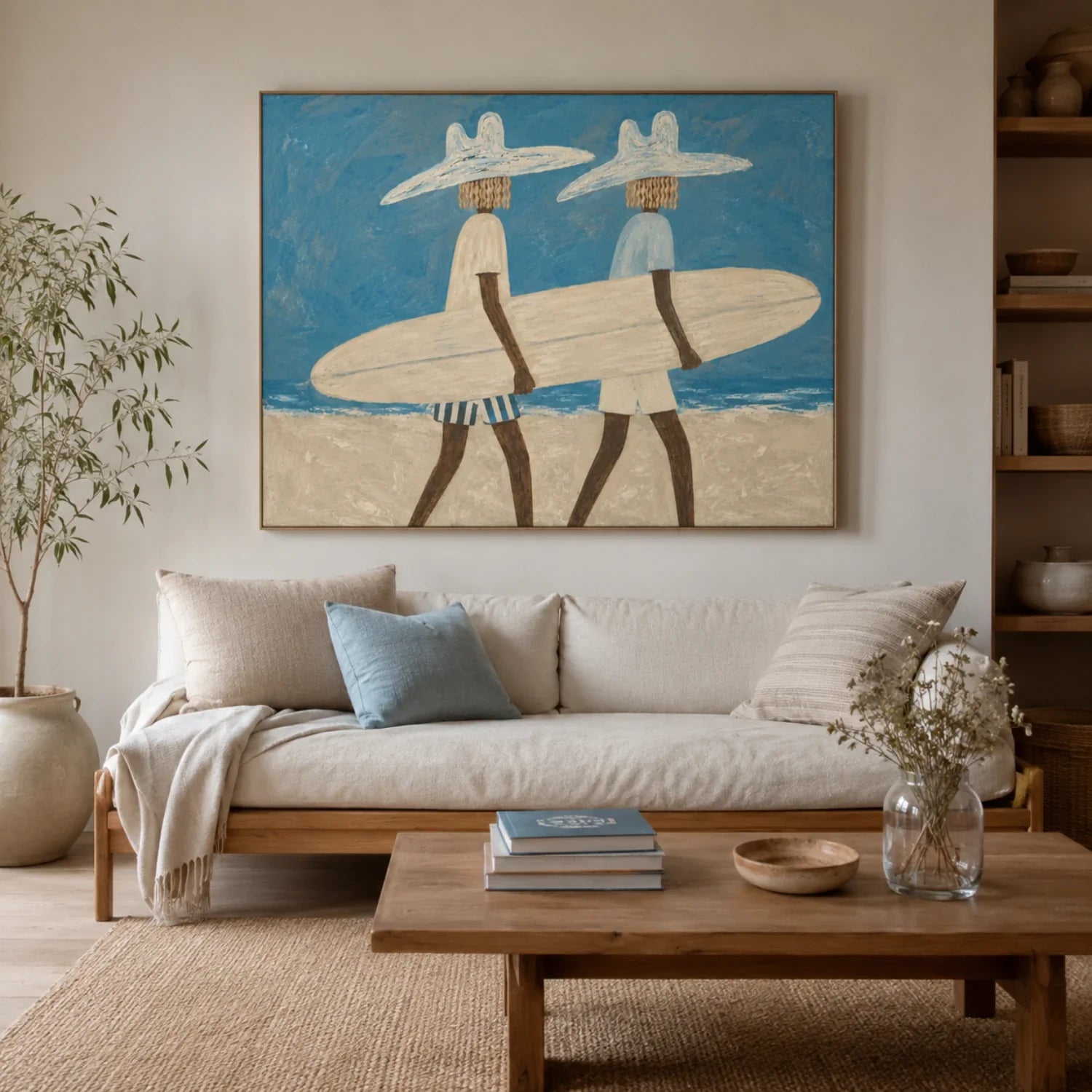 Vintage Americana Art | Coastal Cowboy Surfers Western Canvas Wall Decor