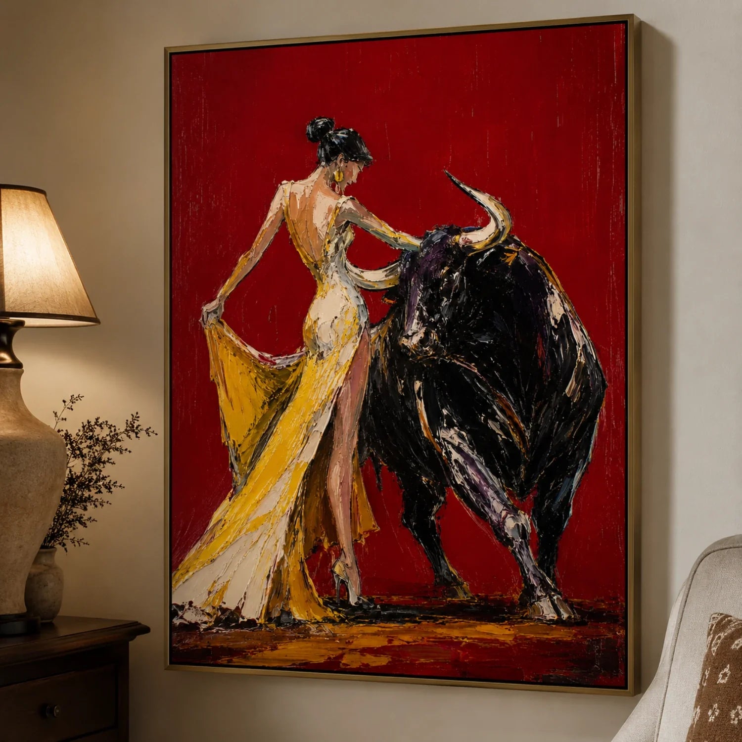 POP Art | Lady & Fighting Bull Colorful Living Room Wall Decor