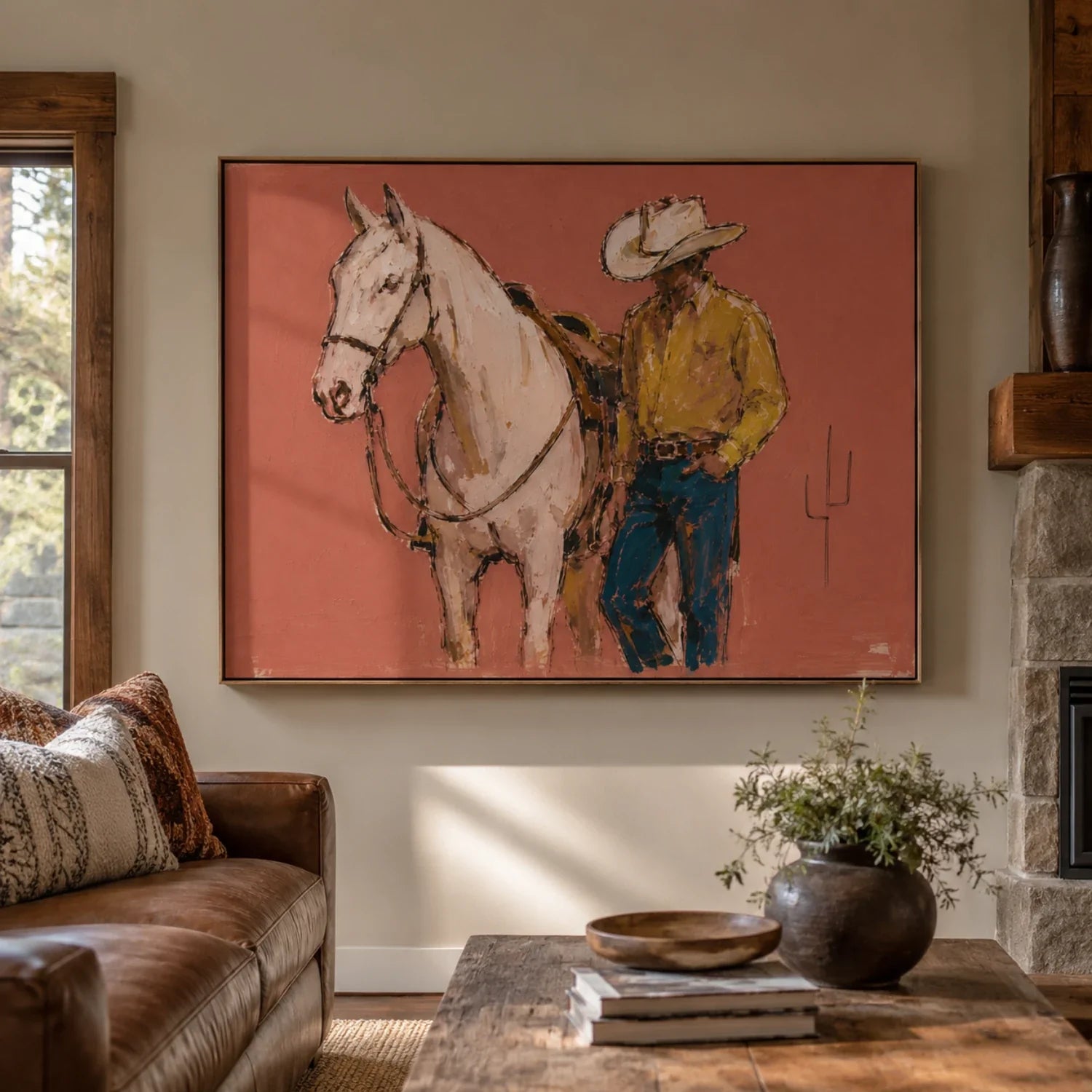 POP Art | Quiet Geometry of the White Mustang Western Canvas Wall Decor