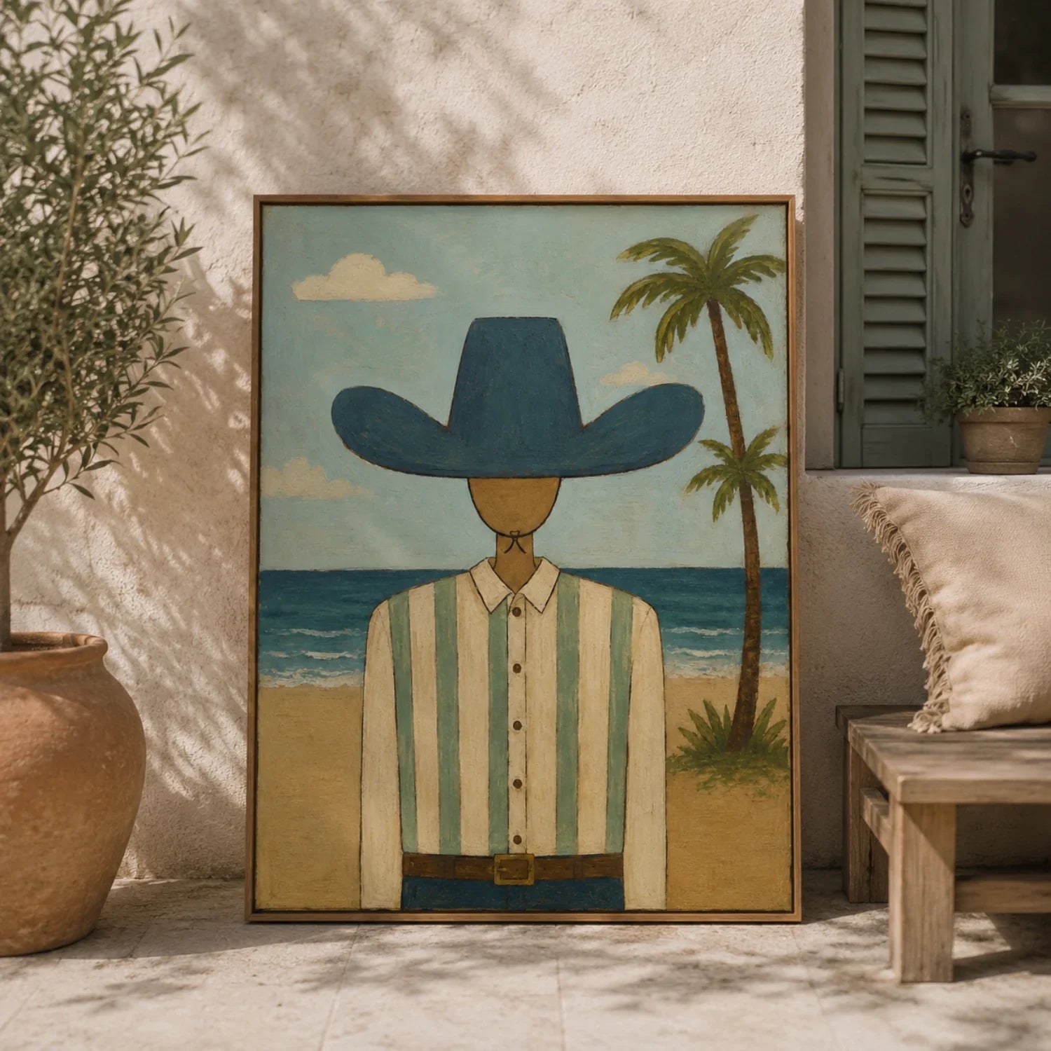 Vintage Americana Art | Beach Cowboy Figure Western Canvas Wall Decor