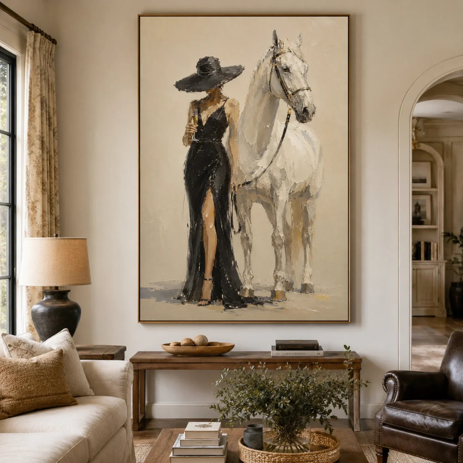 Vintage Americana Art | Champagne White Steed Western Gallery Wall Decor