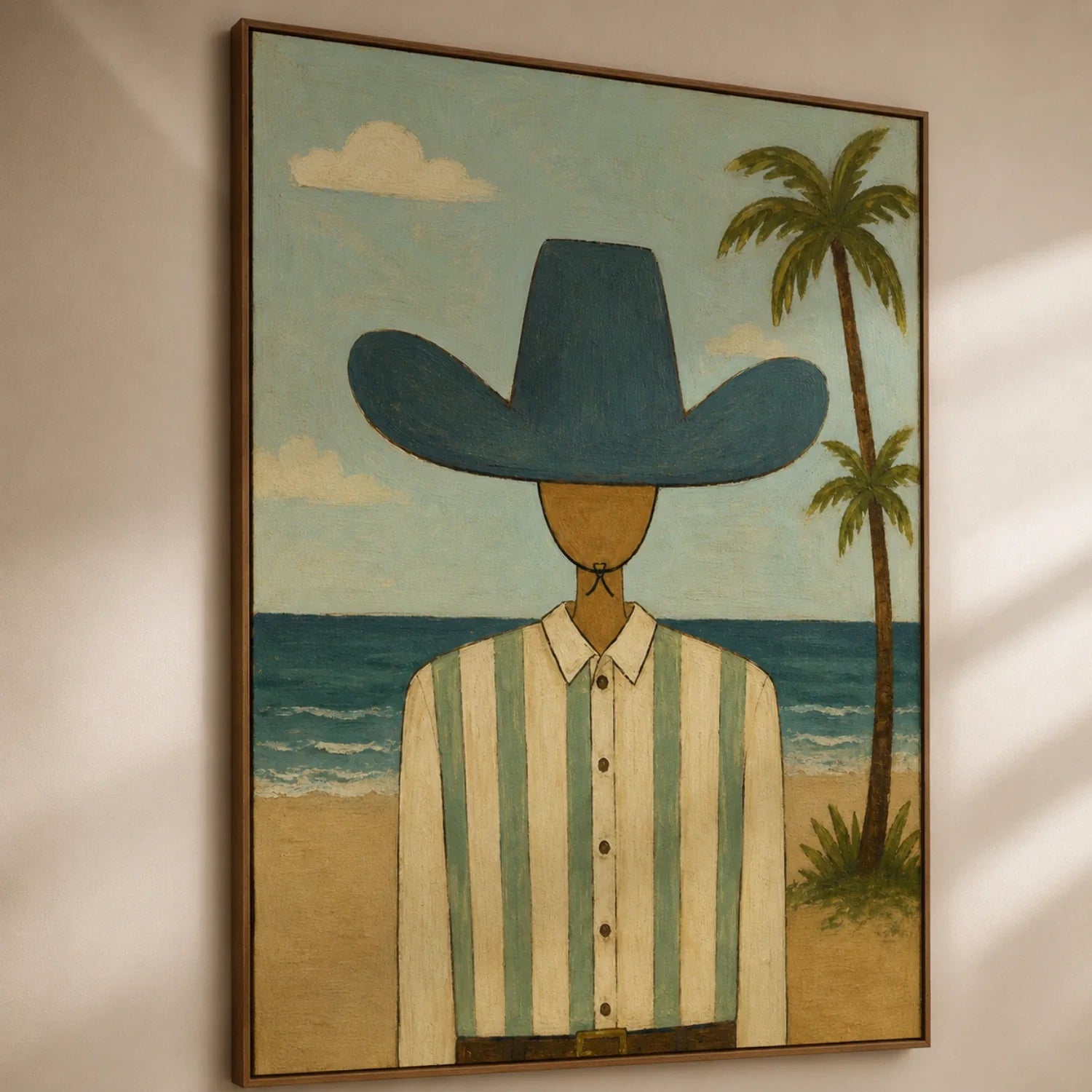 Vintage Americana Art | Beach Cowboy Figure Western Canvas Wall Decor