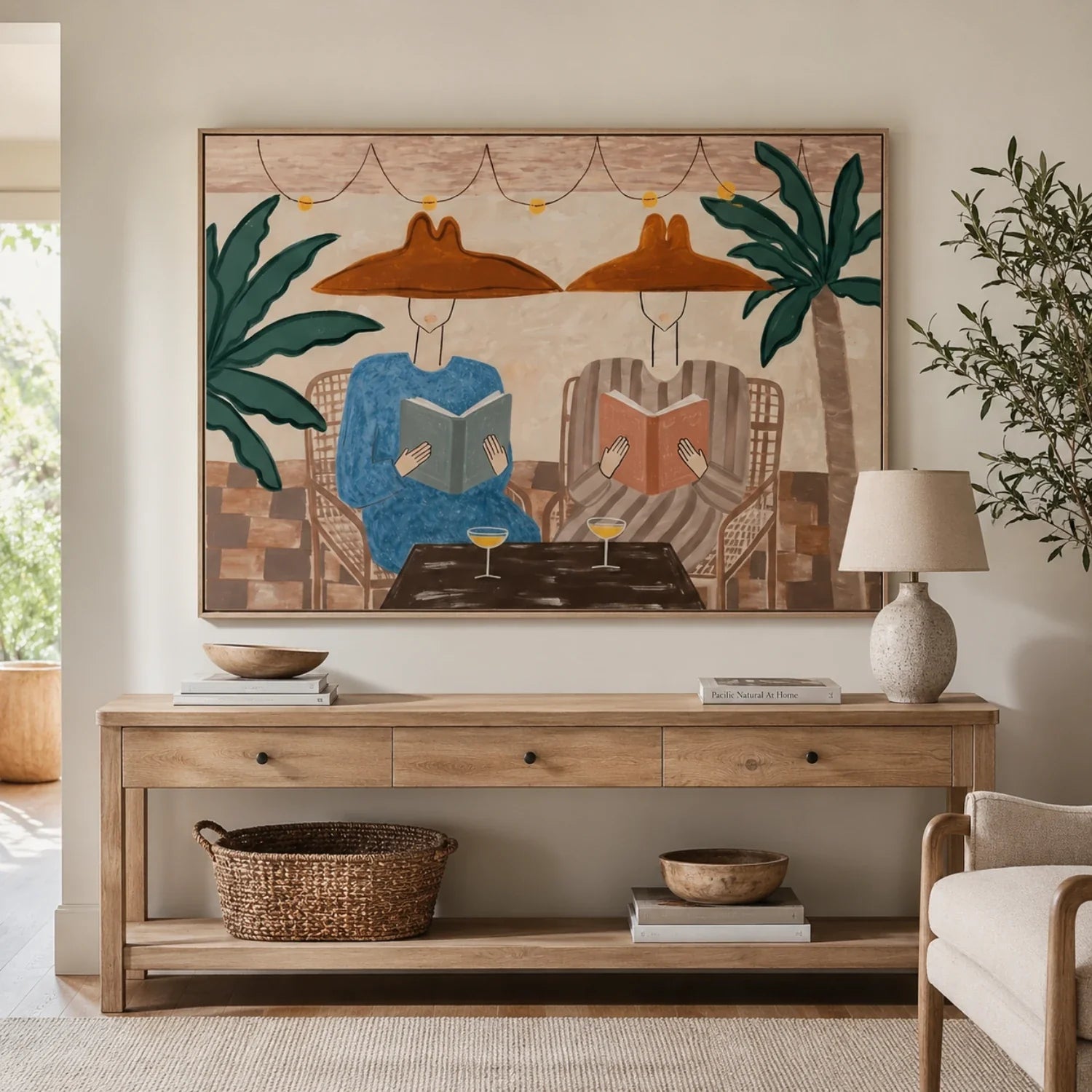Vintage Americana Art | Tropical Reading Pair Rustic Living Room Wall Art