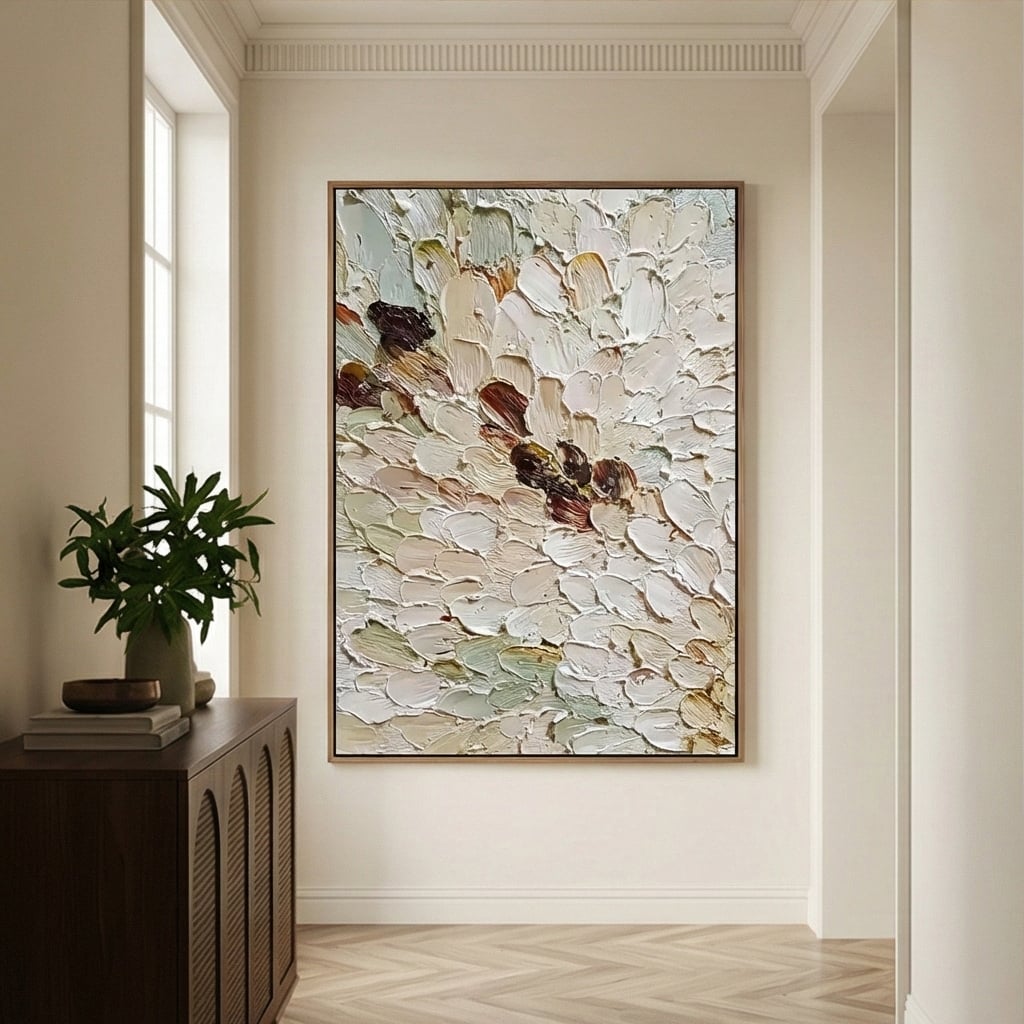 3D textured Art | Ivory Petal Drift Botanical Textured Wall Art