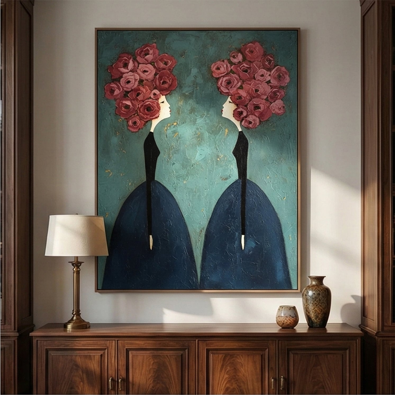 Surreal Art | Floral Crown Sisters Whimsical Surreal Wall Art