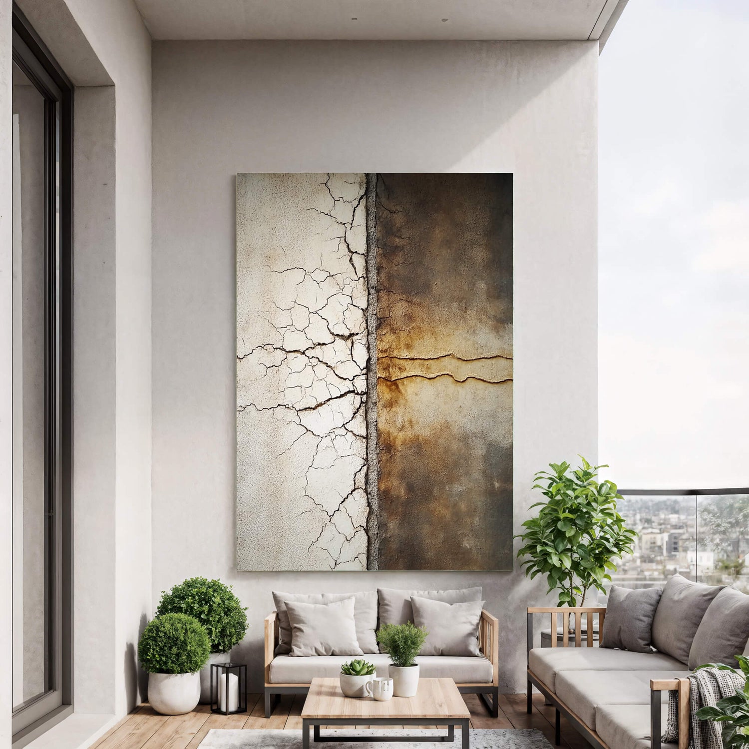 Wabi-Sabi Art | Cracked Wall Divide Weathered Textured Wall Art