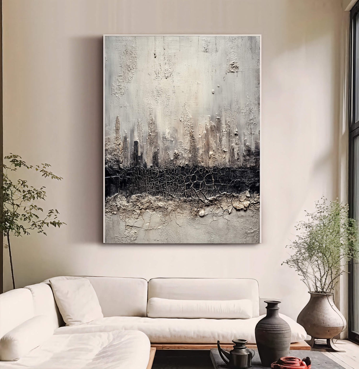 Wabi-Sabi Art | Raw Darkened Strata Minimalist Living Room Wall Decor