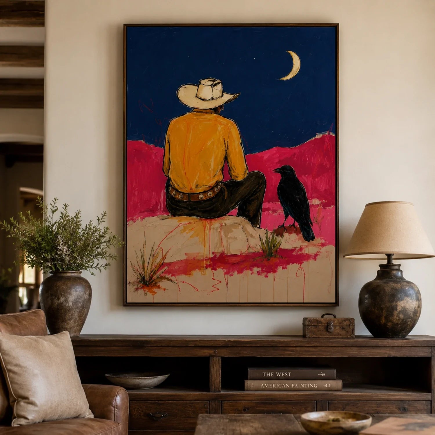 POP Art | Lunar Vigil Over the Painted West Bold Canvas Wall Art