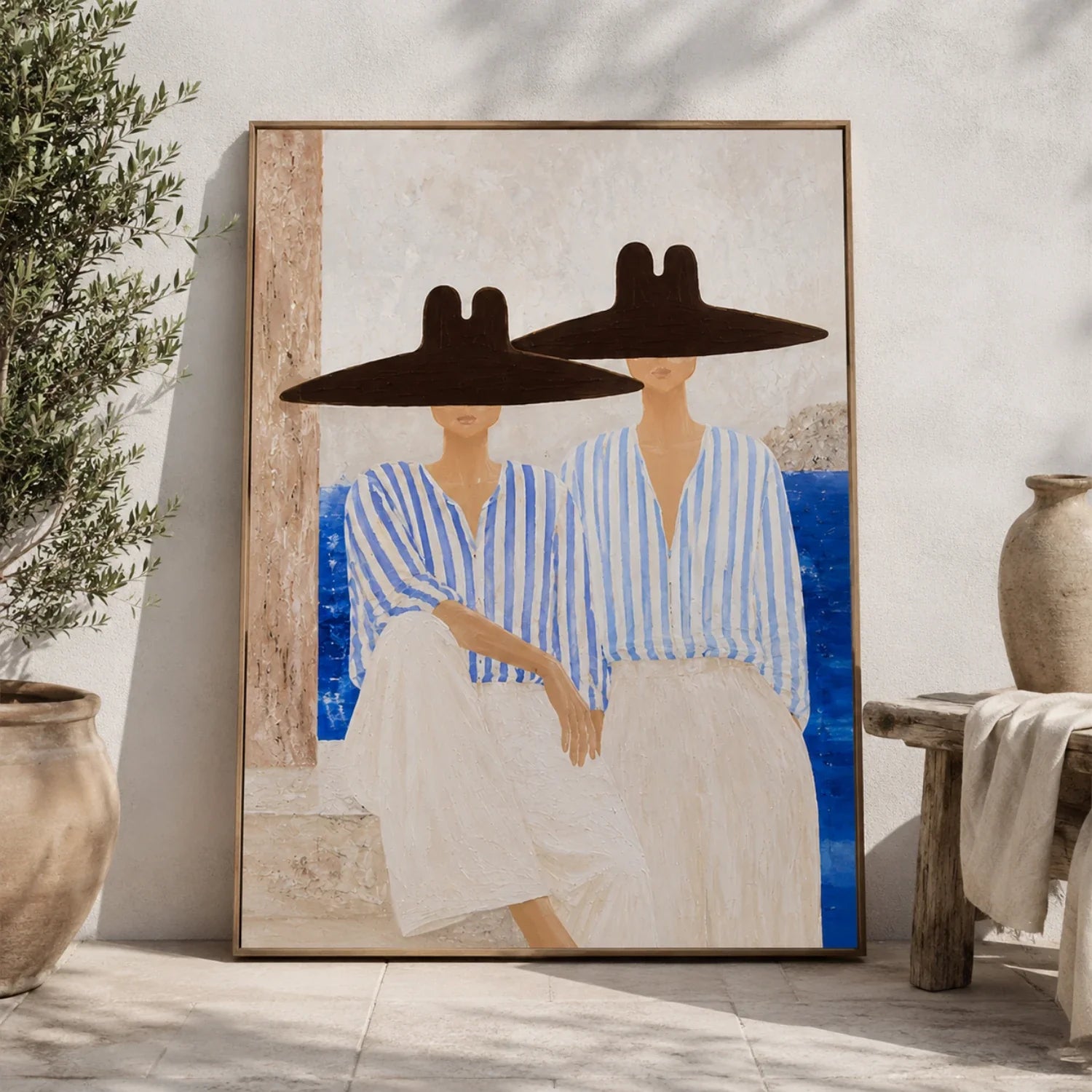 Vintage Americana Art | Seaside Hat Pair Western Gallery Wall Decor